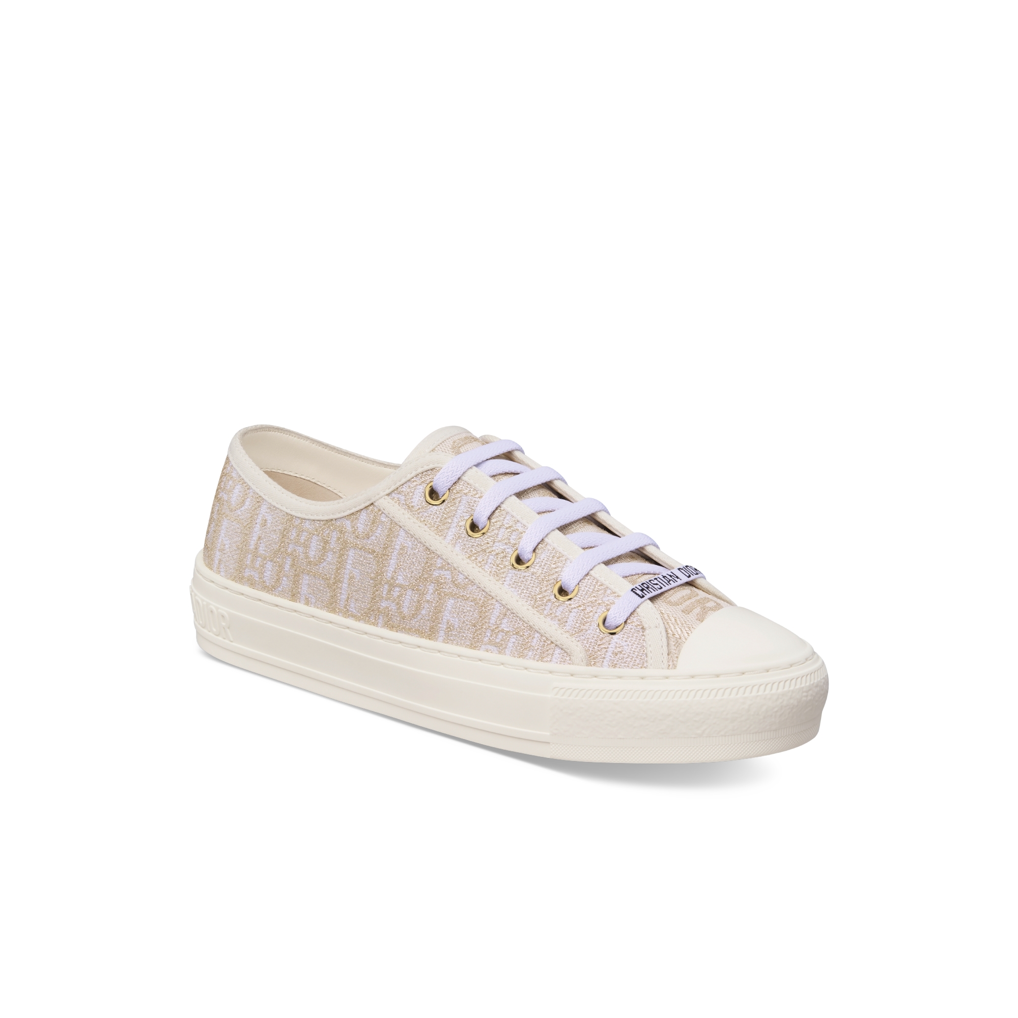 Sneaker Walk'n'Dior Algodão branco com bordado Dior Oblique em fio metálico dourado E03