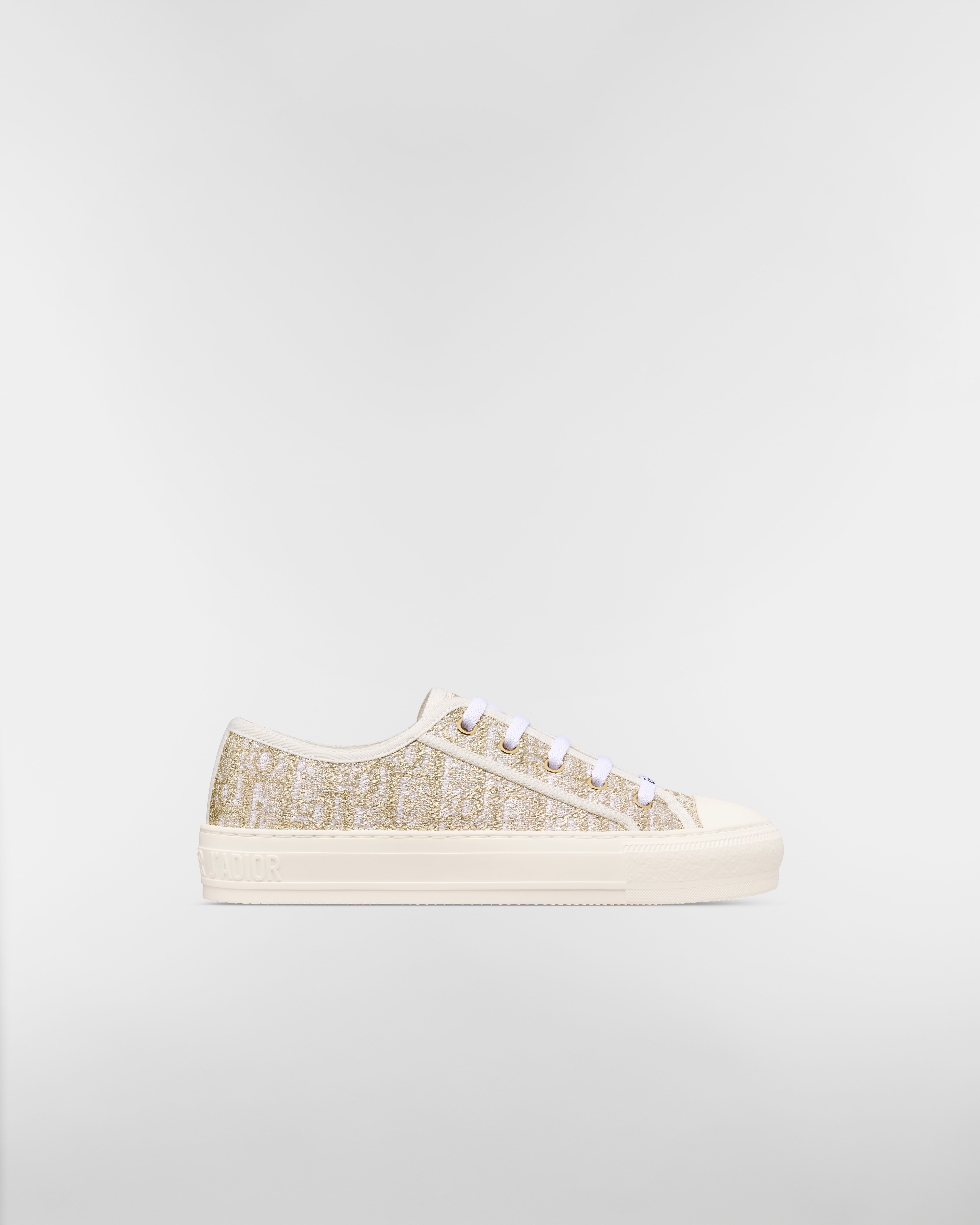 Walk'n'Dior Sneaker Baumwolle in Weiß mit Dior Oblique Stickerei aus Metallfaden in Goldfarbe E02