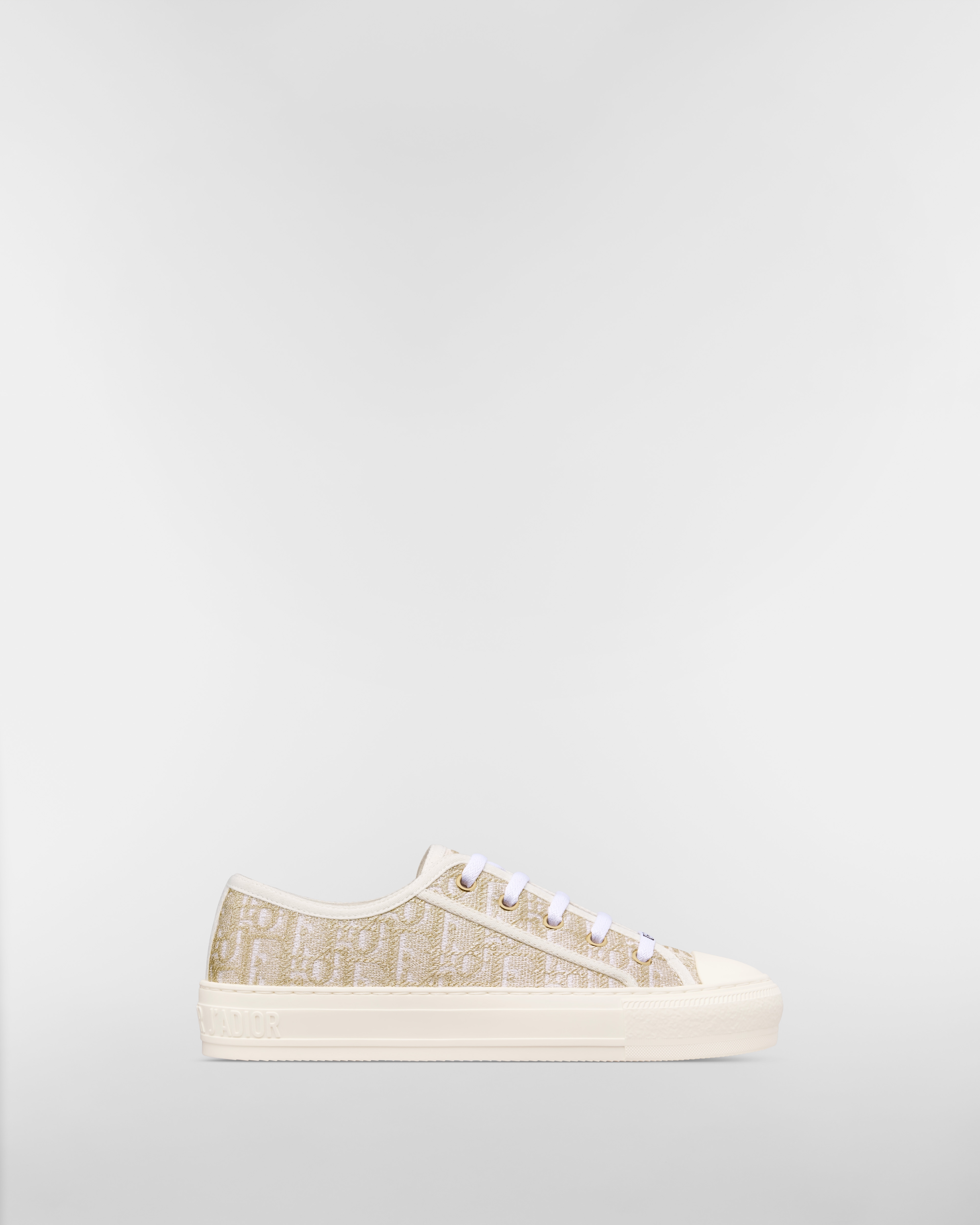 Walk'n'Dior Sneaker White Cotton with Dior Oblique Embroidery in Gold-Tone Metallic Thread E02