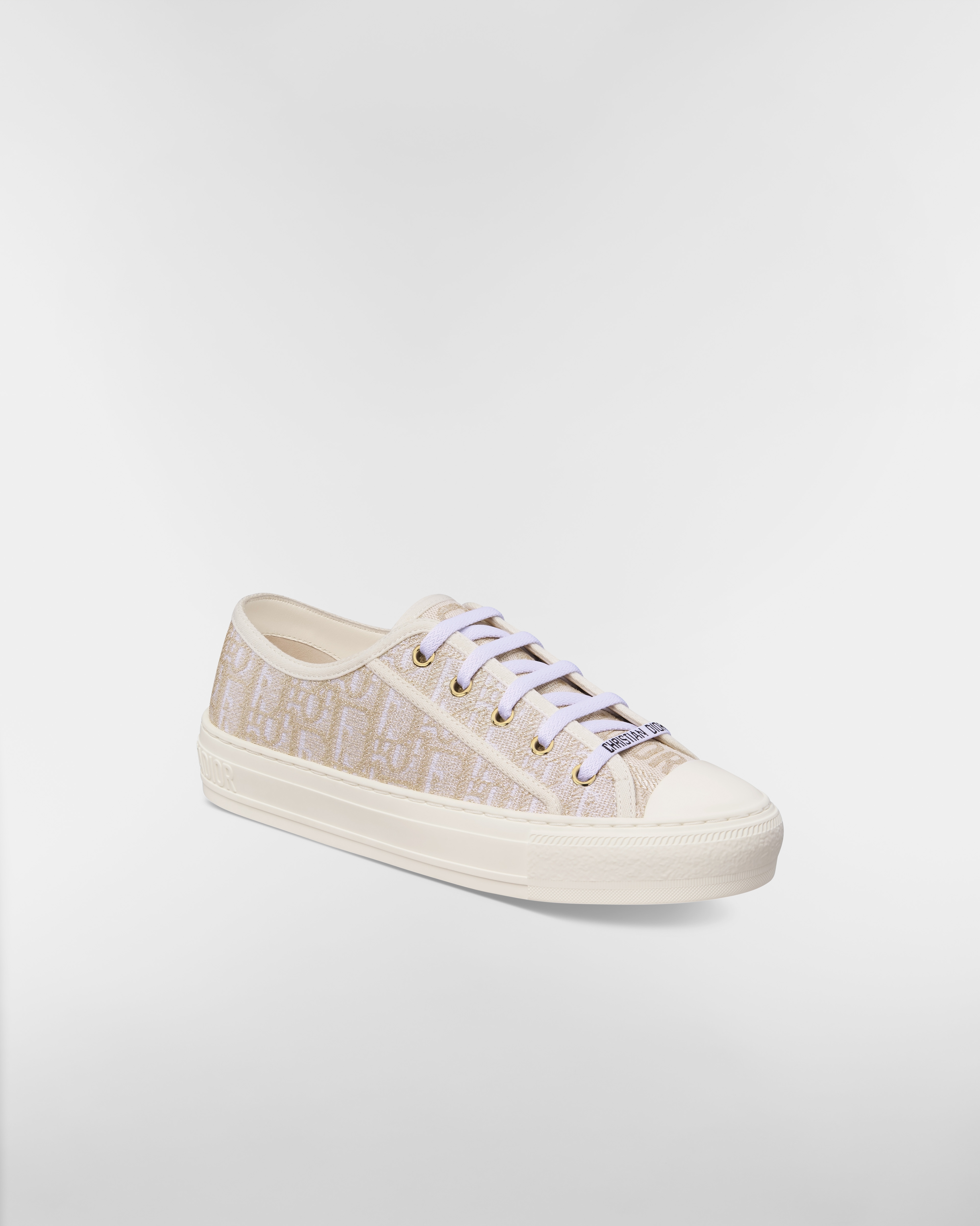 Walk'n'Dior Sneaker Baumwolle in Weiß mit Dior Oblique Stickerei aus Metallfaden in Goldfarbe E03