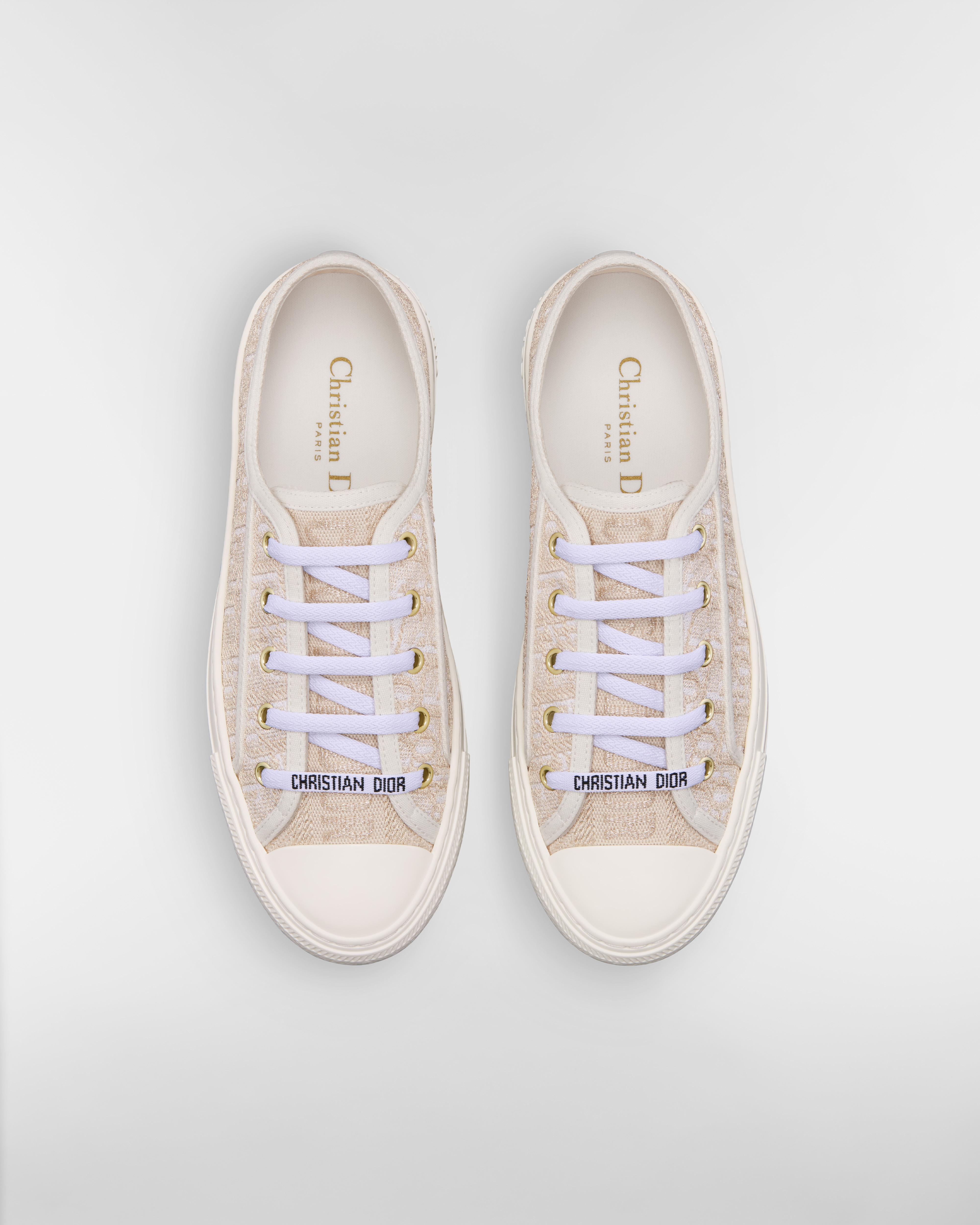 Walk'n'Dior Sneaker Baumwolle in Weiß mit Dior Oblique Stickerei aus Metallfaden in Goldfarbe E06