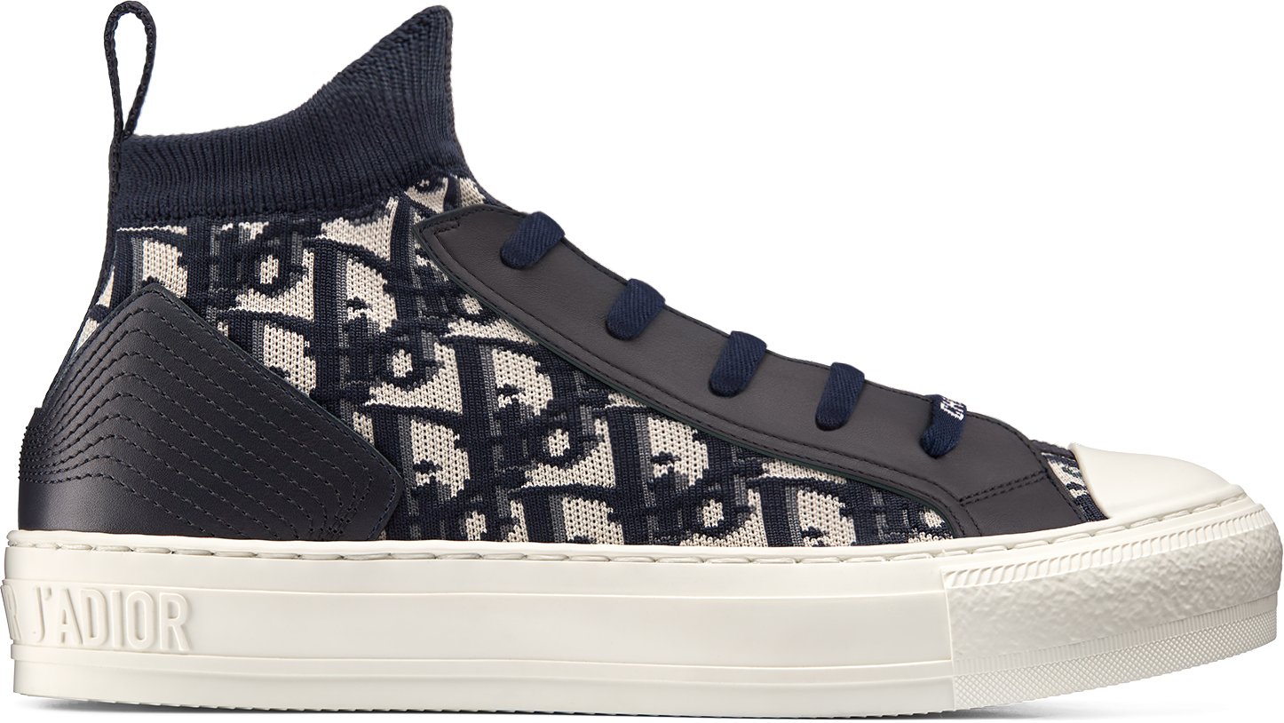 Sneaker Walk n Dior Maille technique Dior Oblique et cuir de veau bleu fonce DIOR