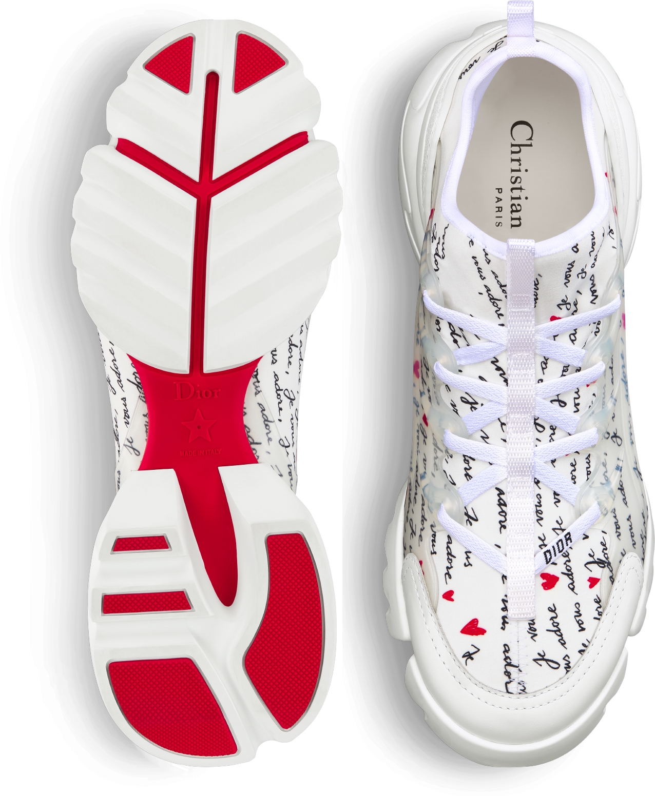 D-Connect Dioramour Sneaker White Technical Fabric Printed with Black and  Red Je Vous Adore Motif | DIOR