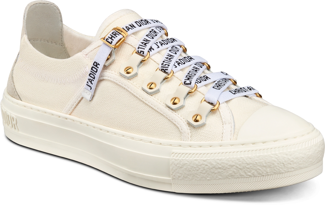 DIOR Walk N Dior Sneaker White Canvas And Suede Calfskin Size 38 Women