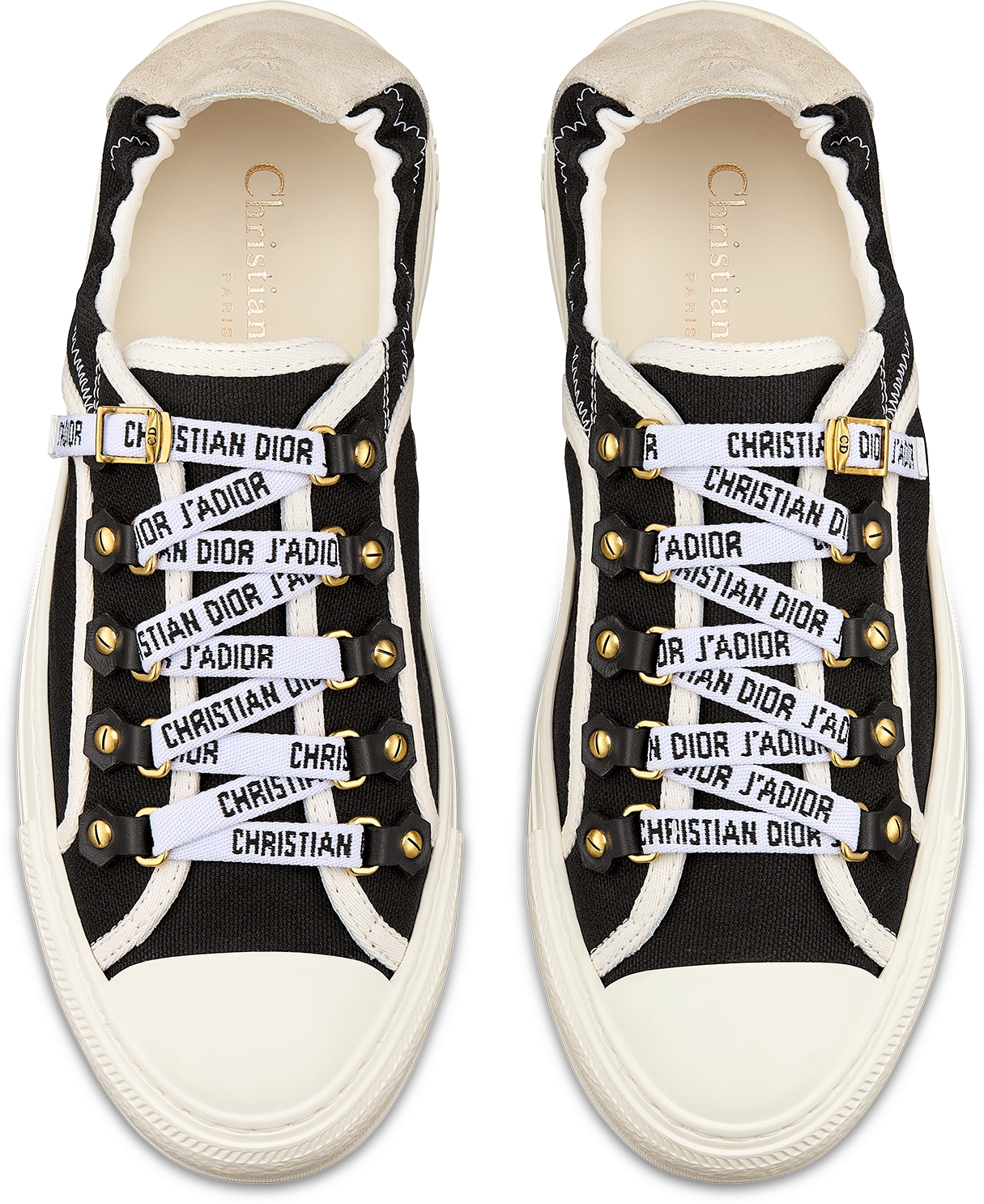 DIOR Walk N Dior Sneaker Black Canvas And White Suede Calfskin Size 39.5 Women