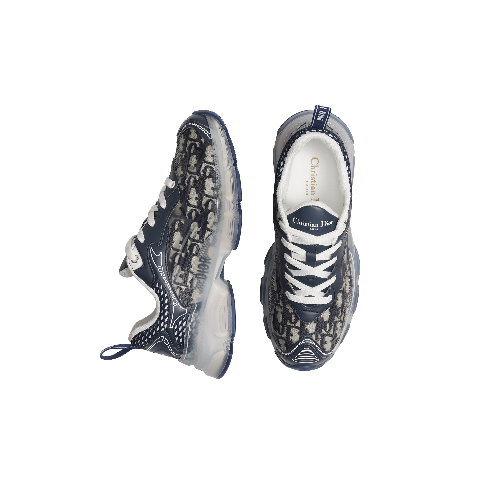 Dior Vibe Sneaker Deep Blue Dior Oblique Technical Fabric and Transparent Rubber E06