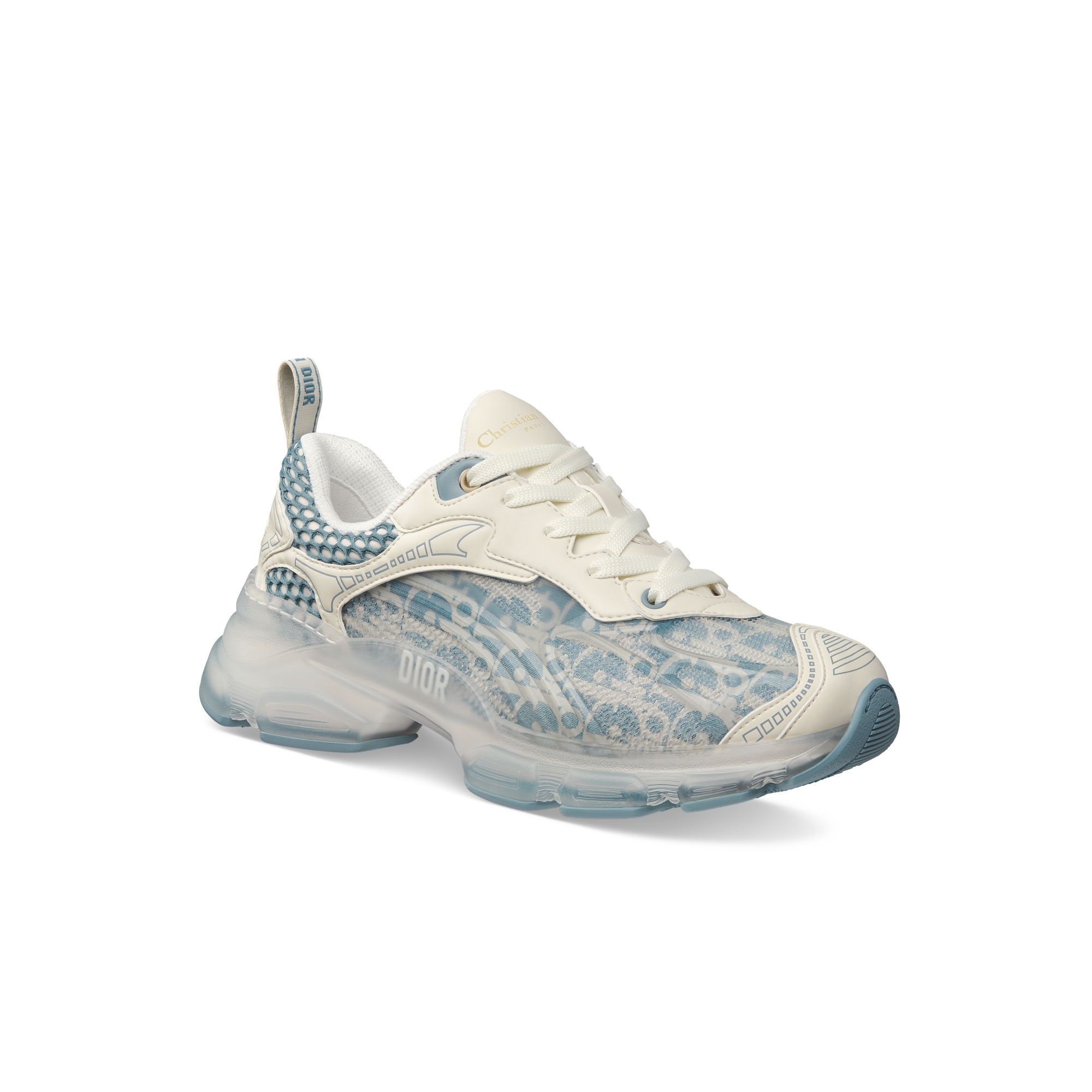 Dior Vibe Sneaker White and Chambray Blue Dior Oblique Technical Fabric and Transparent Rubber E03