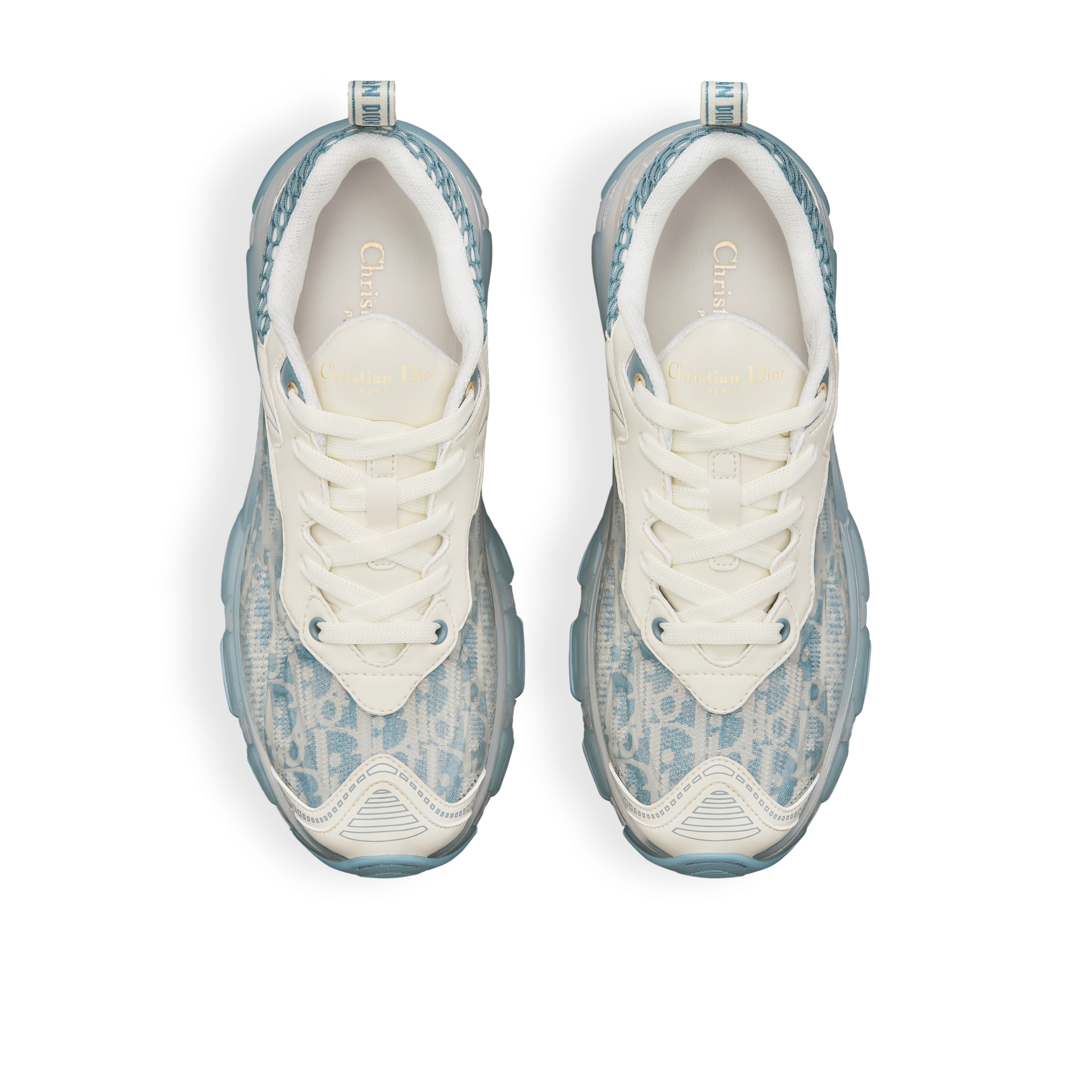 Dior Vibe Sneaker White and Chambray Blue Dior Oblique Technical Fabric and Transparent Rubber E06