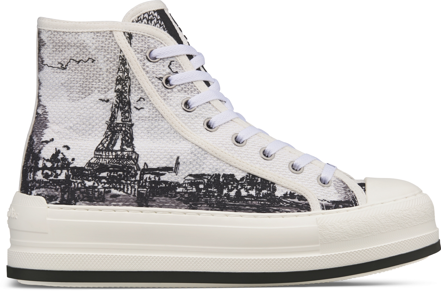 DIOR Walk N Dior High Top Platform Sneaker Cotton Embroidered With White And Black Paris Motif Size 35 Women