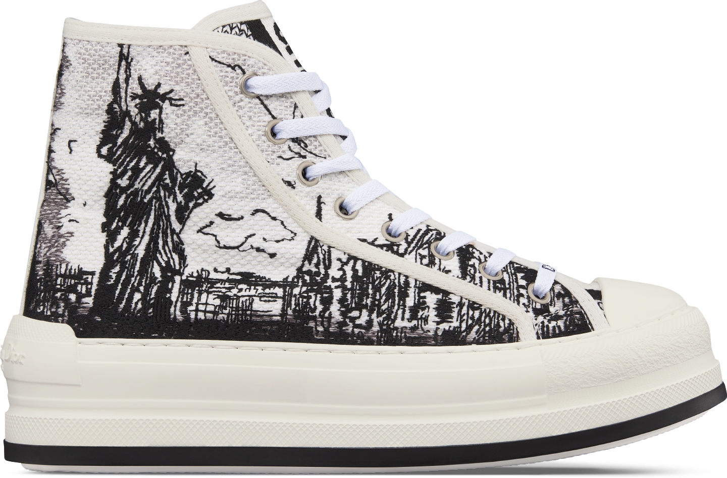 Walk n Dior High Top Platform Sneaker Cotton Embroidered with Black and White New York Motif DIOR