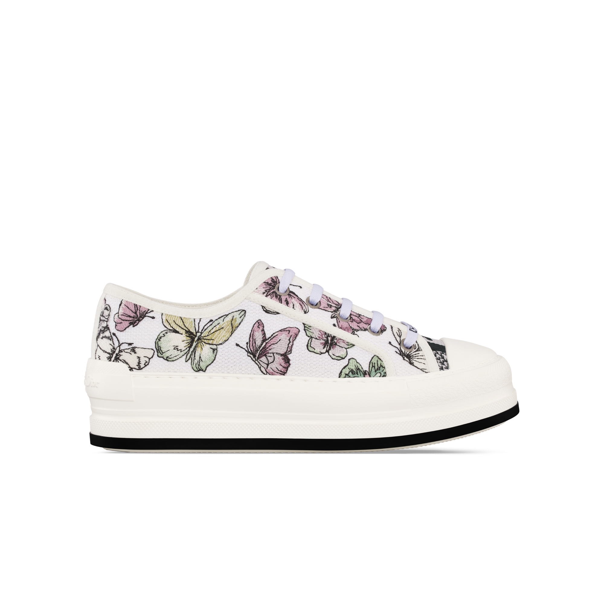 Walk'n'Dior Plateausneaker Bestickte Baumwolle mit Butterfly Motiv in Weiß und Lila E02