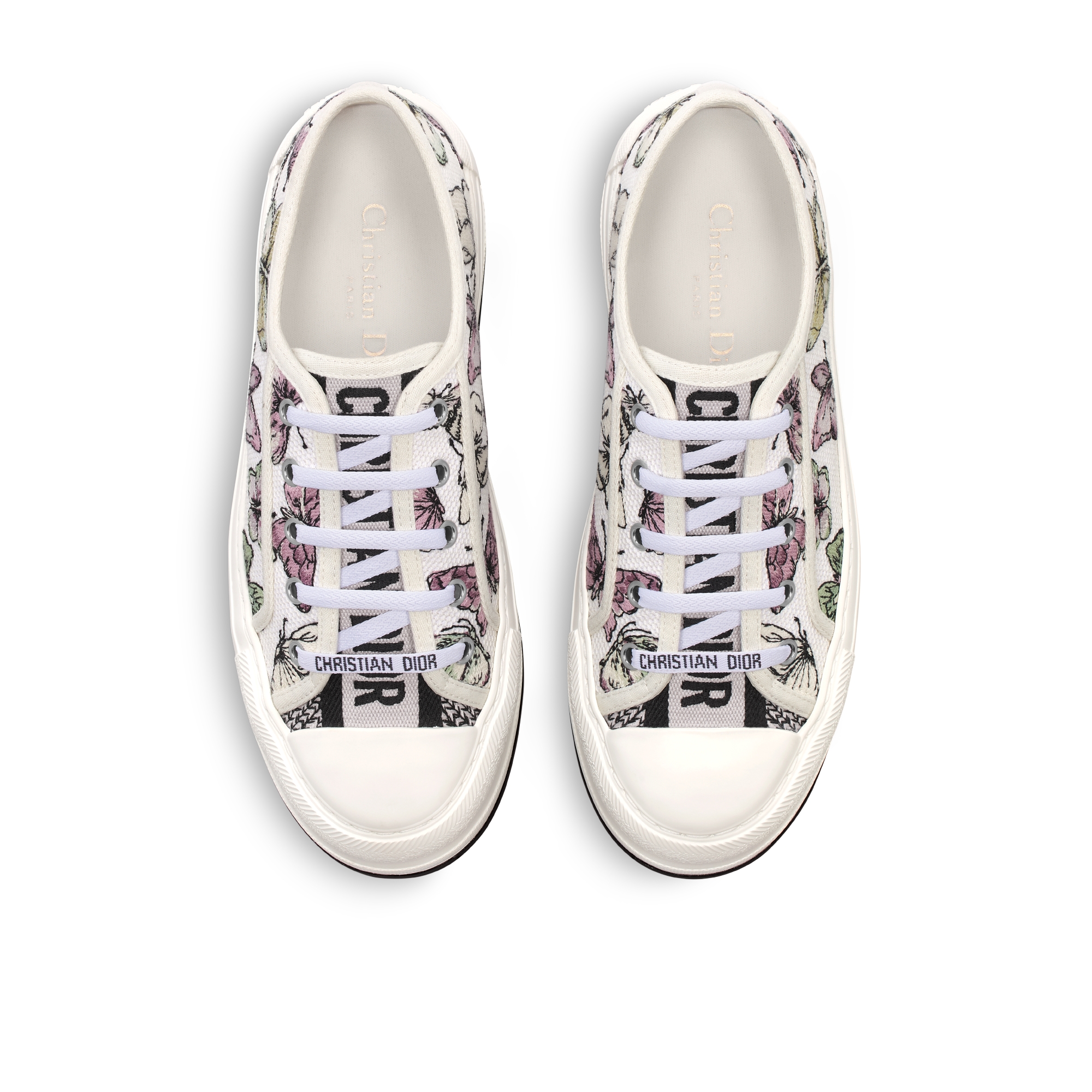 Sneaker à plateforme Walk'n'Dior Coton brodé du motif Butterfly blanc et violet E06