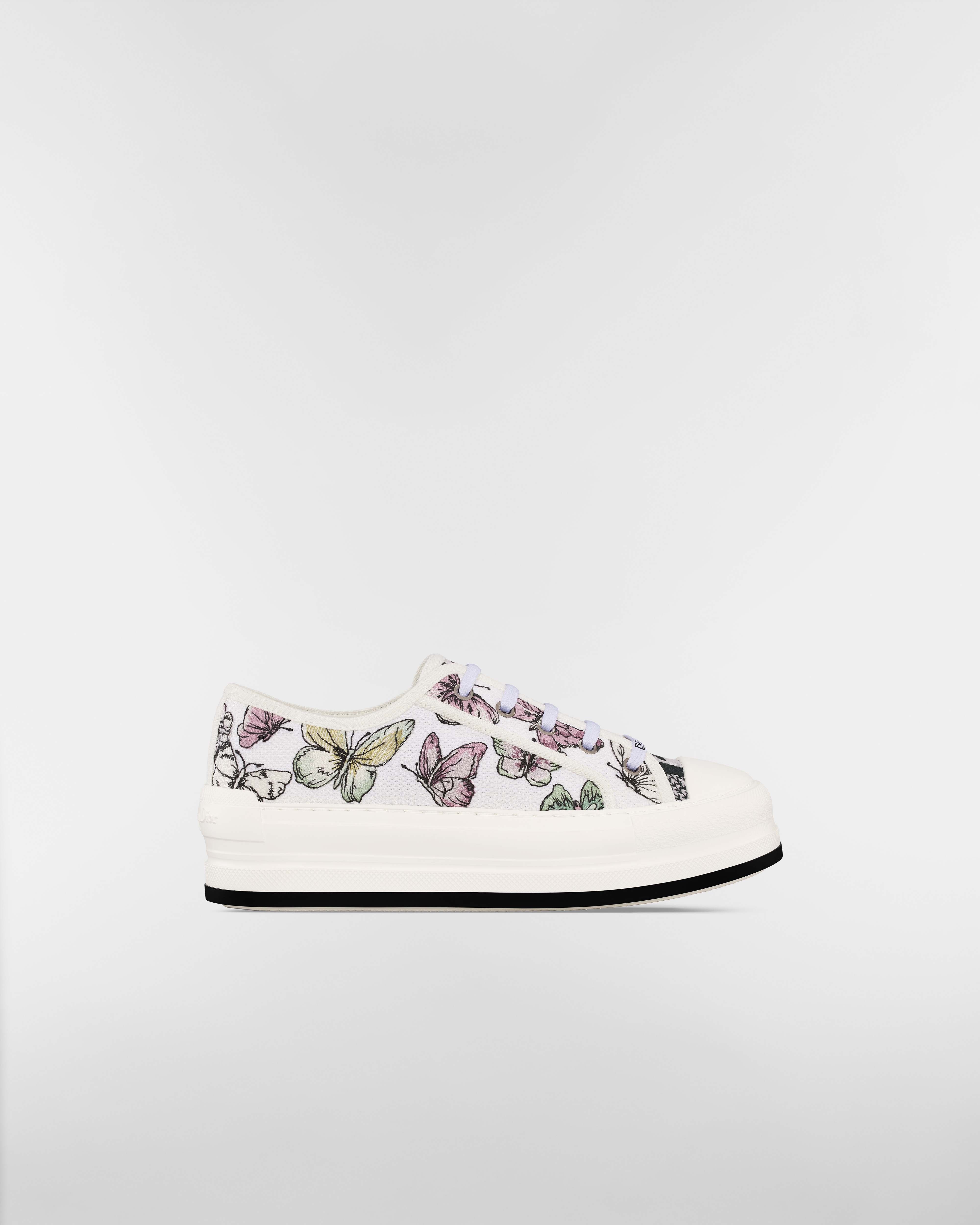 Walk'n'Dior Plateausneaker Bestickte Baumwolle mit Butterfly Motiv in Weiß und Lila E02