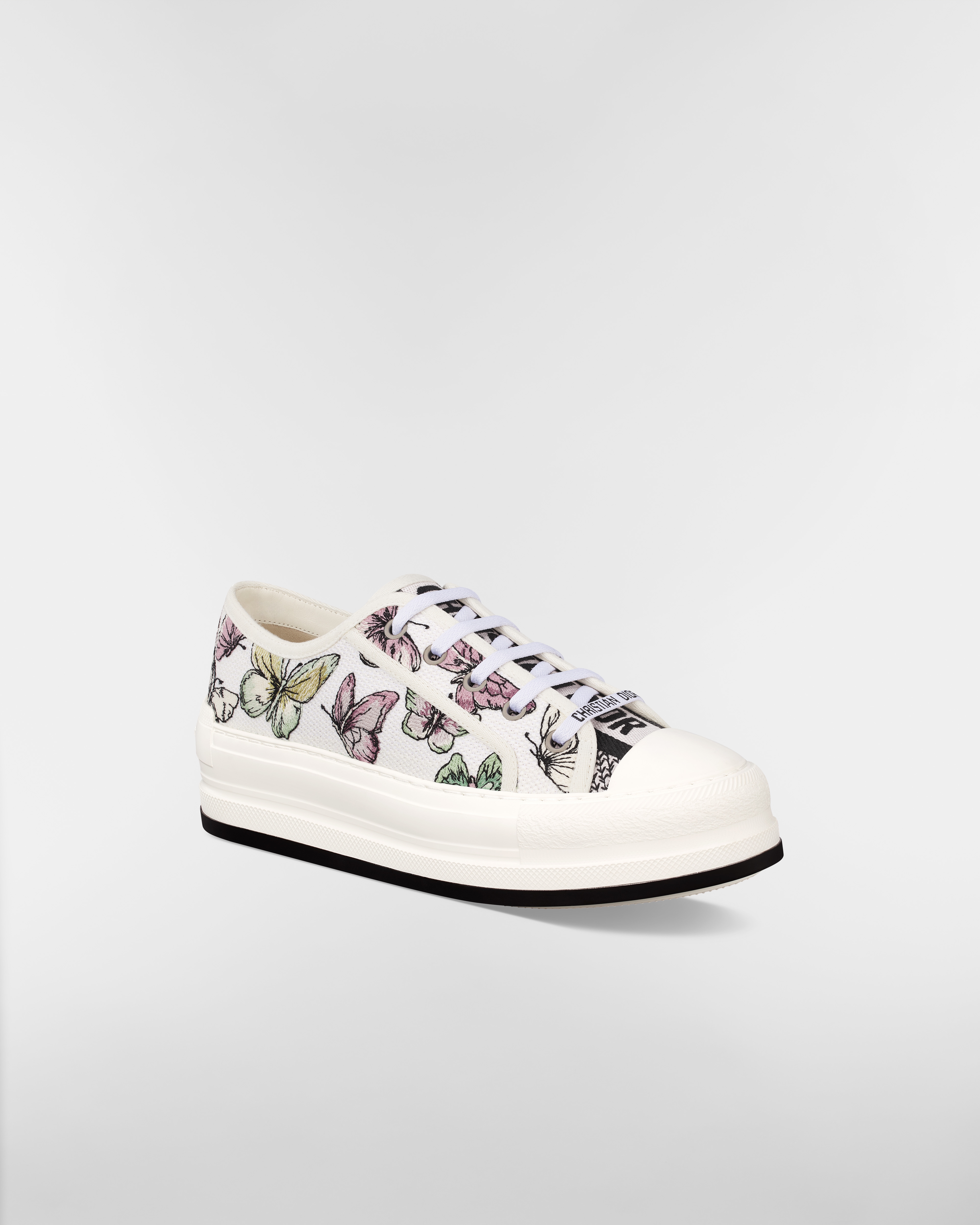 Walk'n'Dior Plateausneaker Bestickte Baumwolle mit Butterfly Motiv in Weiß und Lila E03