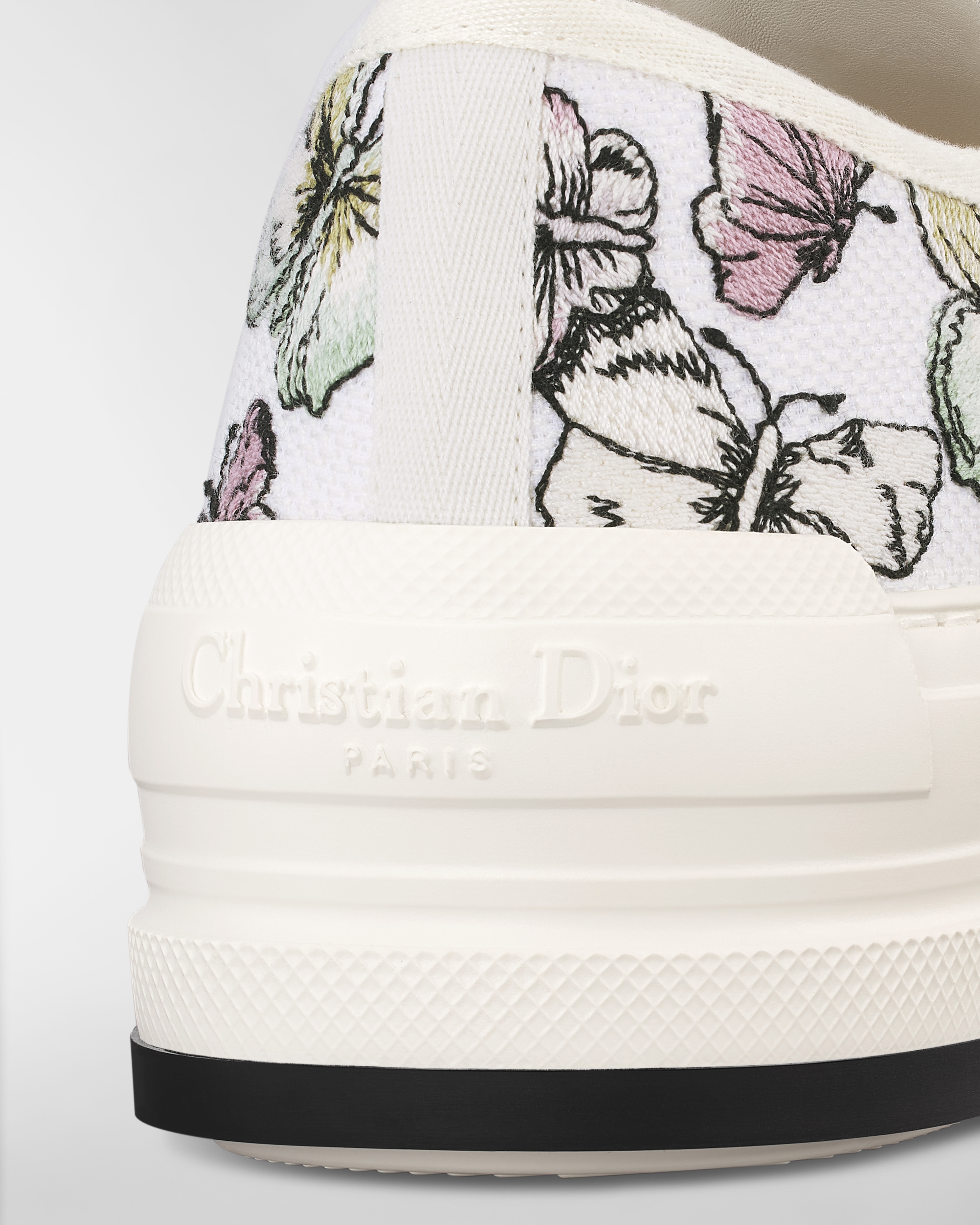 Walk'n'Dior Plateausneaker Bestickte Baumwolle mit Butterfly Motiv in Weiß und Lila E09