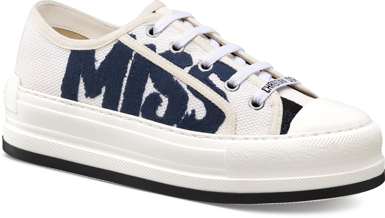 Walk n Dior Platform Sneaker White and Deep Blue Embroidered Cotton DIOR