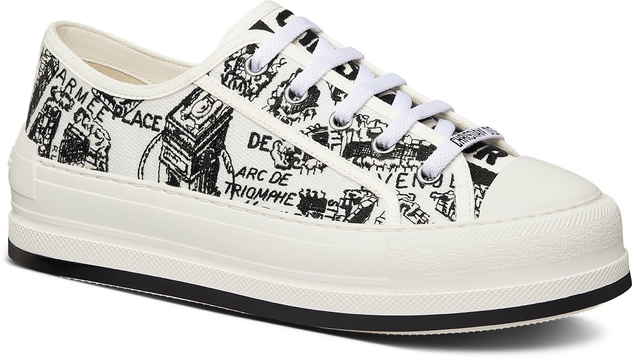 DIOR Walk N Dior Platform Sneaker White And Black Cotton Embroidered With Plan De Paris Motif Size 37.5 Women