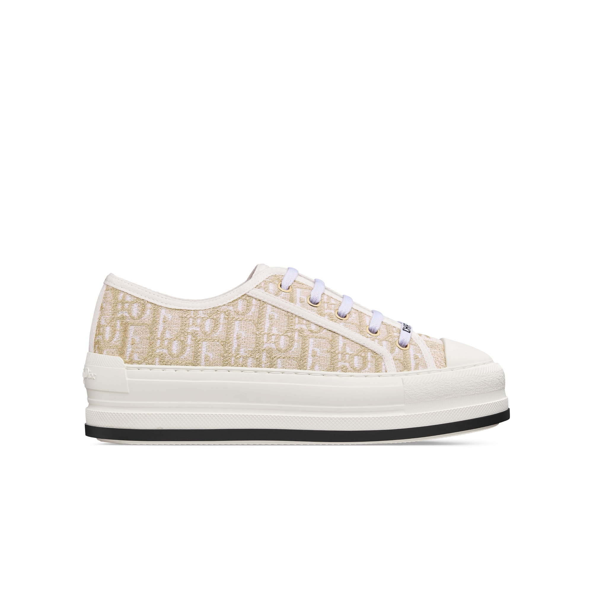 Walk'n'Dior Platform Sneaker White Cotton with Dior Oblique Embroidery in Gold-Tone Metallic Thread E02