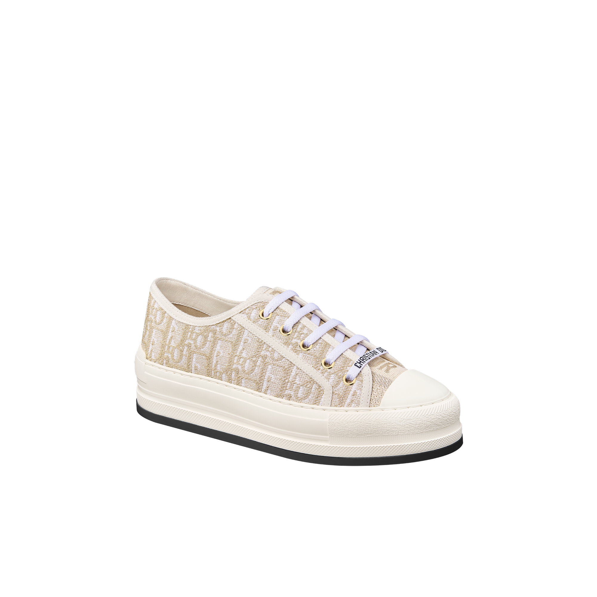 Walk'n'Dior Platform Sneaker White Cotton with Dior Oblique Embroidery in Gold-Tone Metallic Thread E03