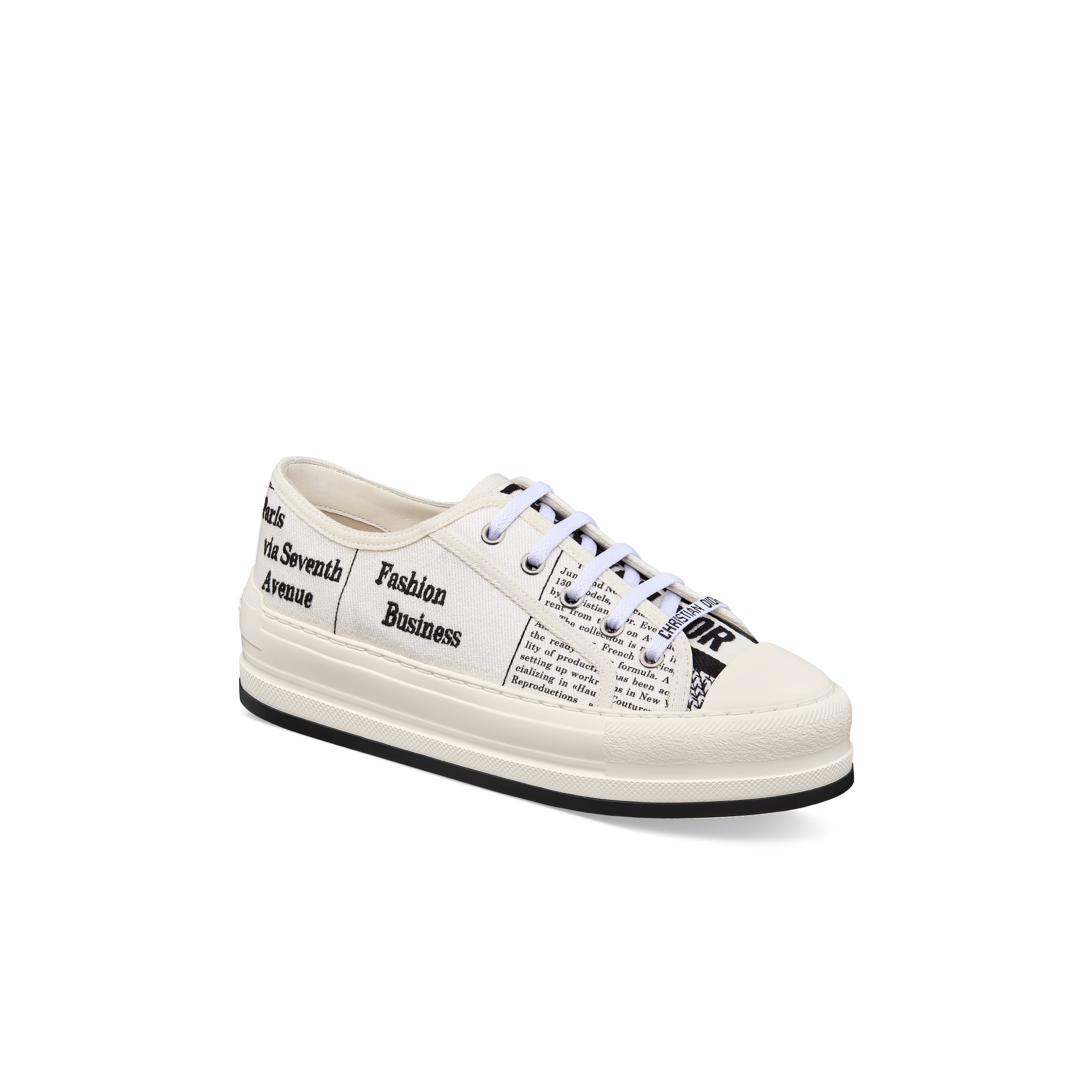 Walk&#39;n&#39;Dior Platform Sneaker Cotton Embroidered with White and Black Newspaper Motif E03