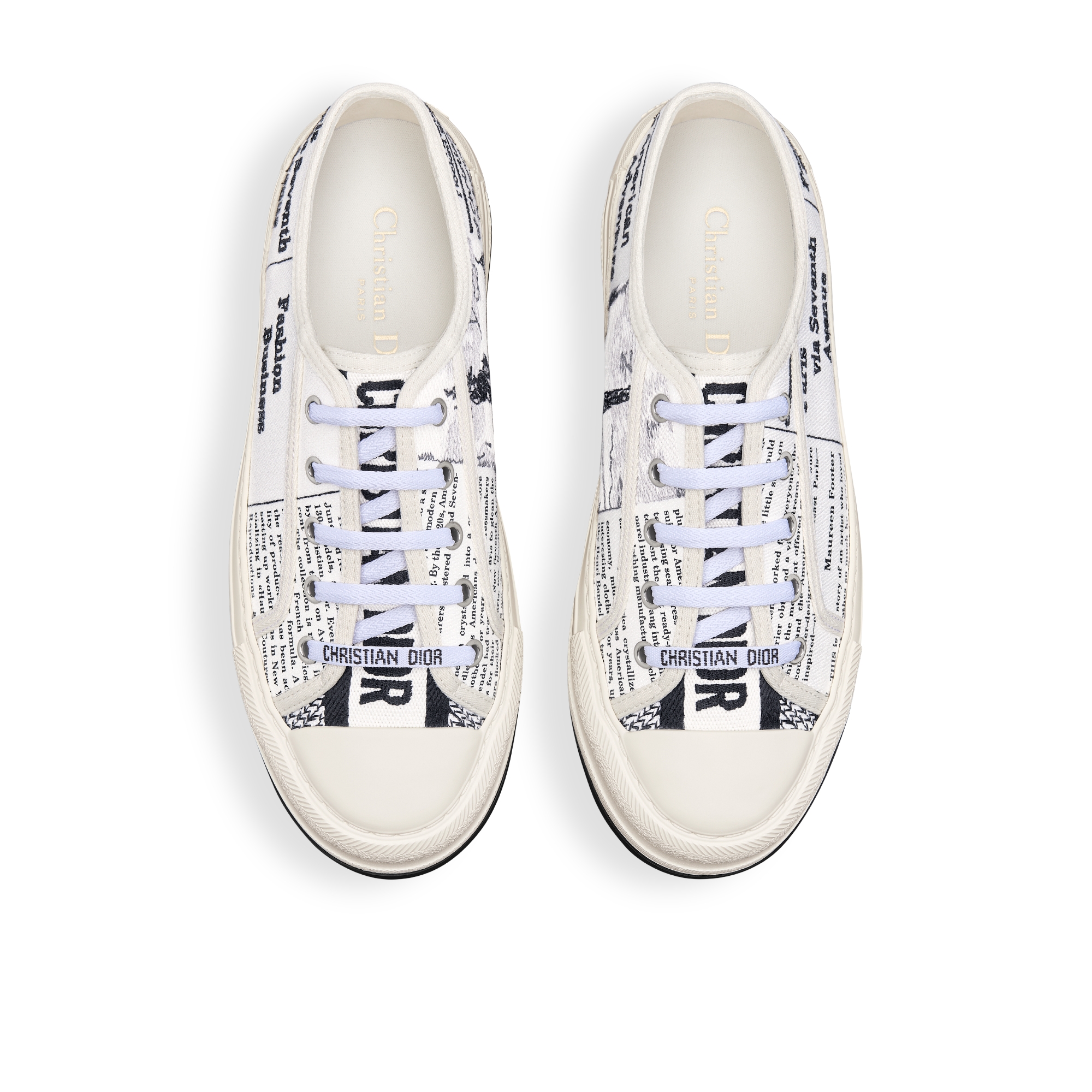 Walk&#39;n&#39;Dior Platform Sneaker Cotton Embroidered with White and Black Newspaper Motif E06