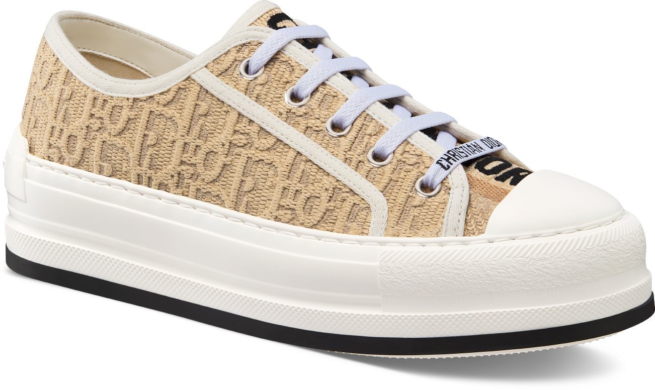 DIOR Walk N Dior Platform Sneaker Natural Raffia Effect Cotton Embroidered With Dior Oblique Motif Size 36.5 Women