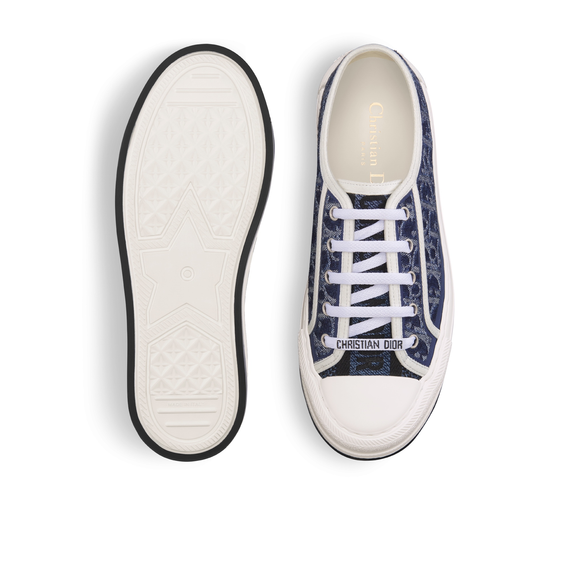 Sneaker plataforma Walk'n'Dior Denim de algodão azul com efeito délavé bordado com motivo Dior Oblique E07