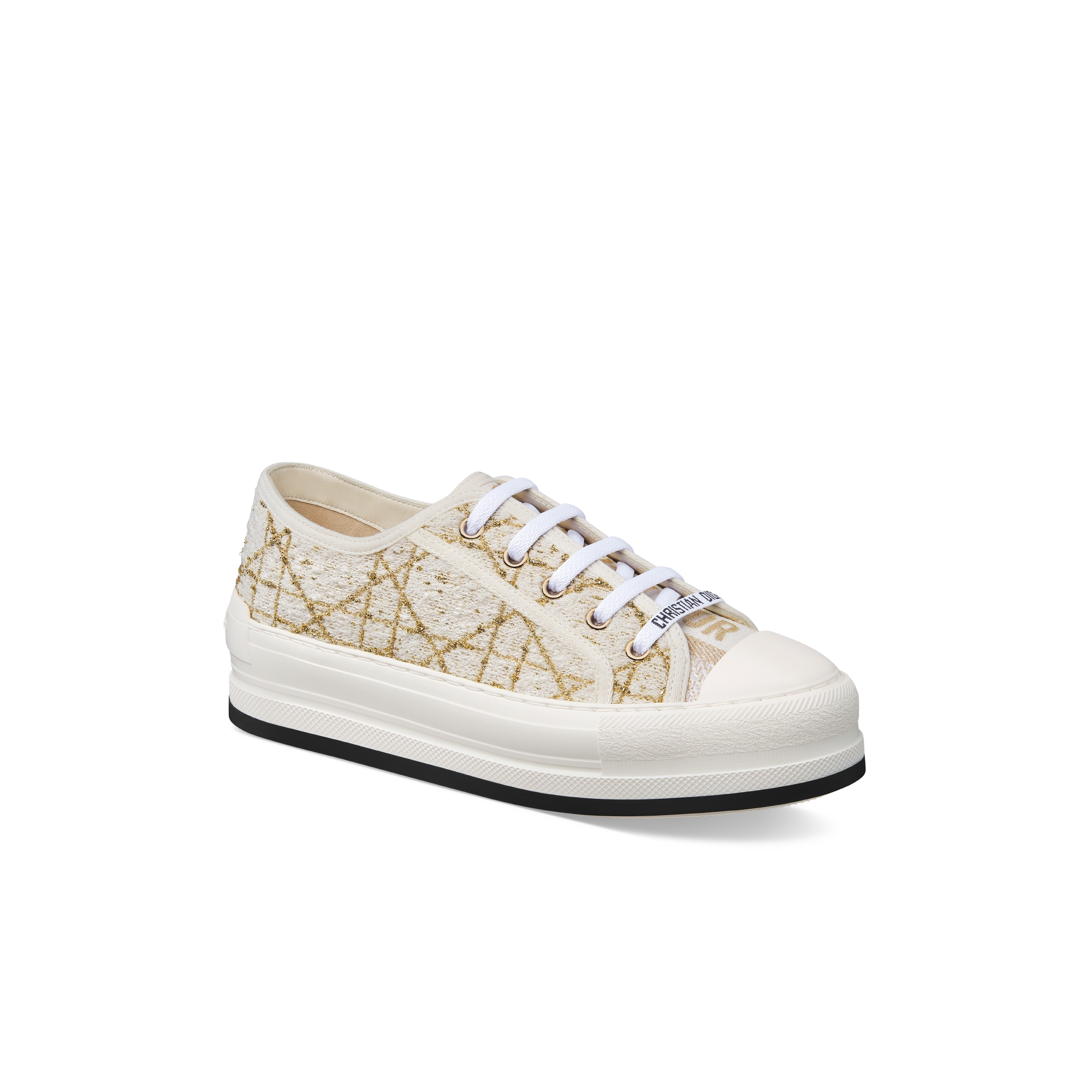 Walk'n'Dior Platform Sneaker White Cannage Tweed and Gold-Tone Metallic Thread E03