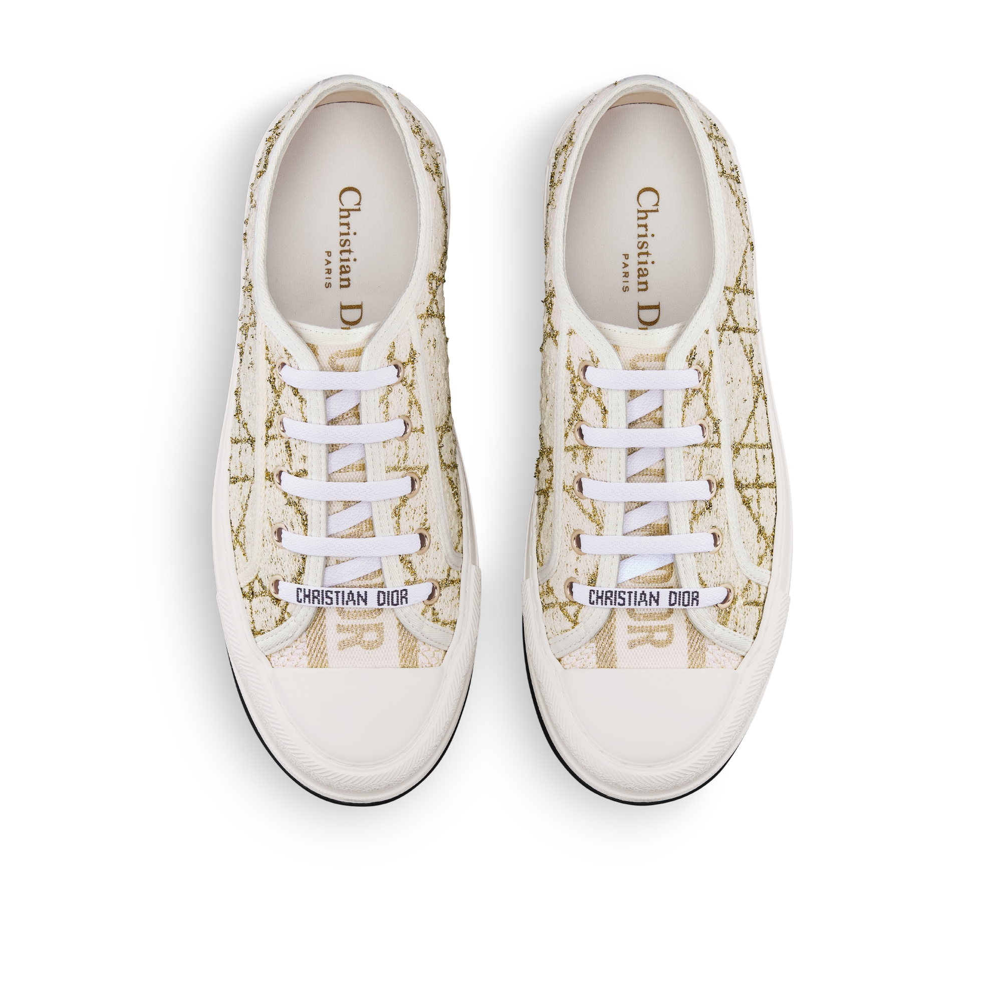 Walk'n'Dior Platform Sneaker White Cannage Tweed and Gold-Tone Metallic Thread E06