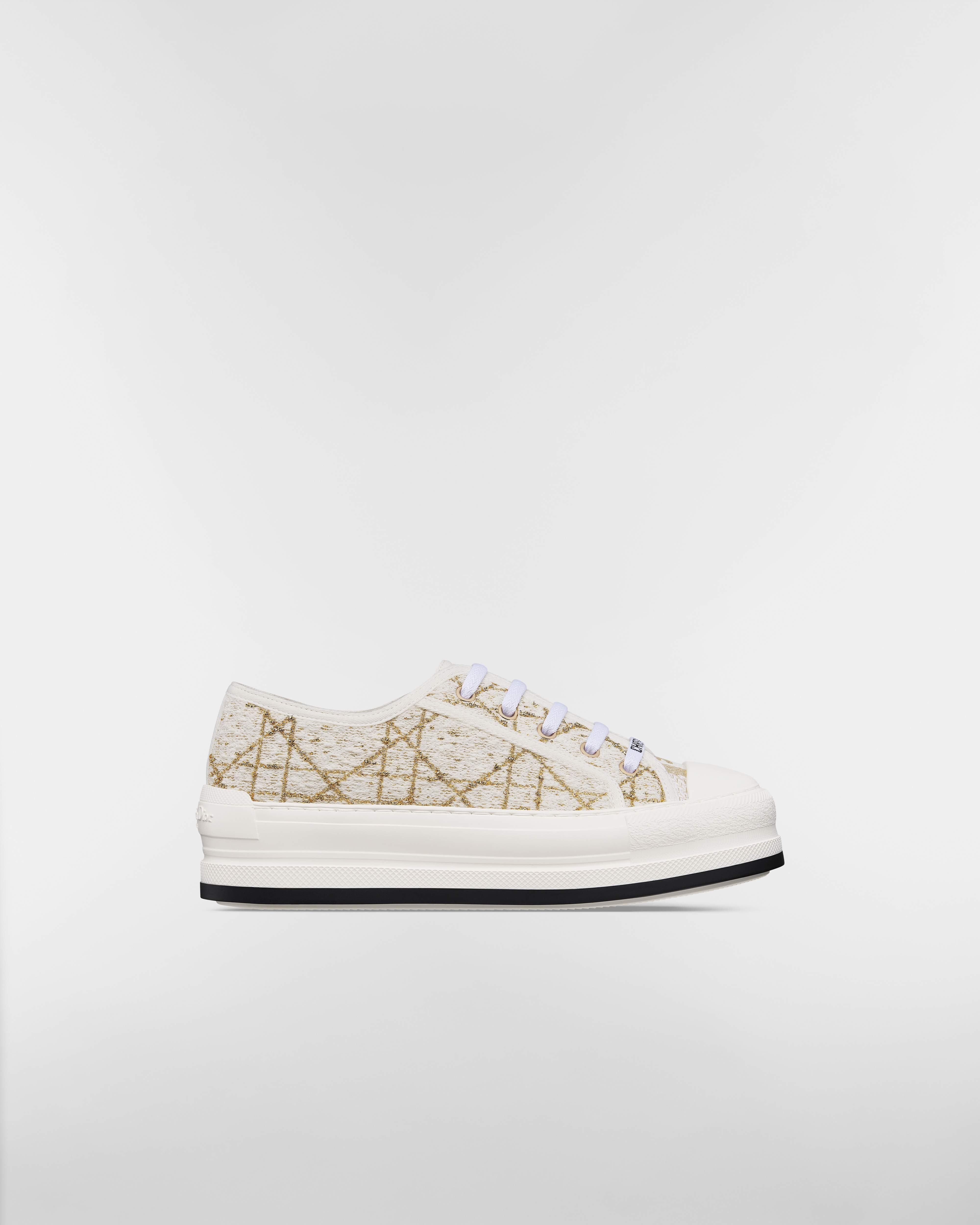 Walk'n'Dior Plateausneaker Cannage Tweed in Weiß und Metallfaden in Goldfarbe E02