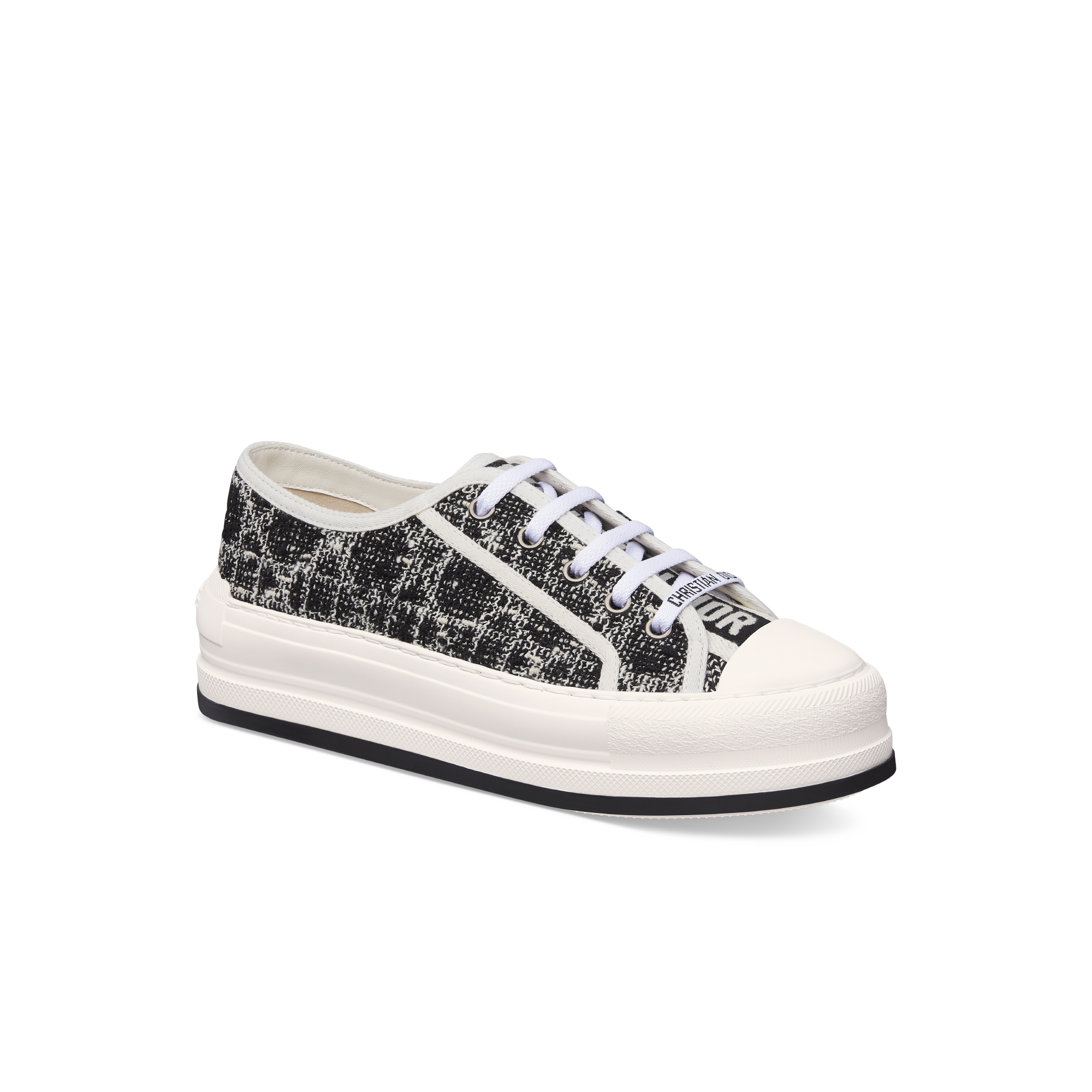 Walk'n'Dior 플랫폼 스니커즈 블랙 트위드 & 화이트 마이크로까나쥬 모티브 E03