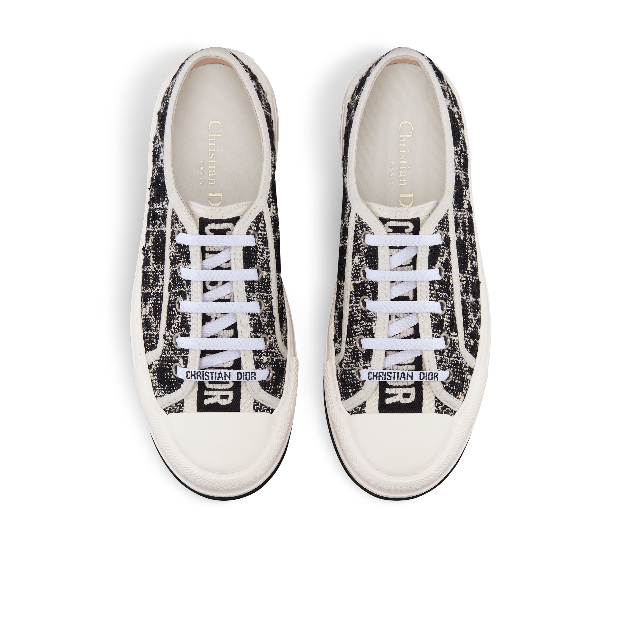 Walk'n'Dior 플랫폼 스니커즈 블랙 트위드 & 화이트 마이크로까나쥬 모티브 E06