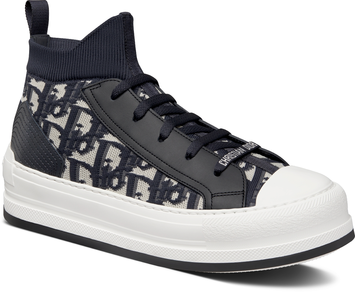 Walk n Dior sneaker met plateauzool Diepblauwe technische mesh met Dior Oblique motief en kalfsleer DIOR