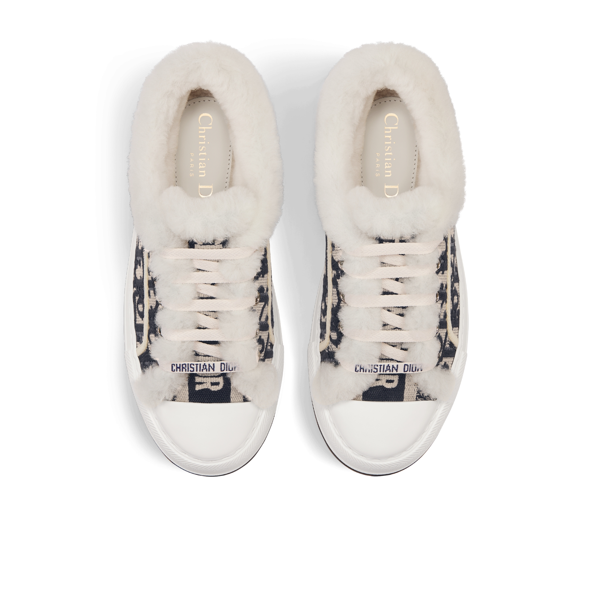 Walk'n'Dior-sneaker met plateauzool Diepblauw katoen geborduurd met het Dior Oblique-motief en witte schapenwol E06