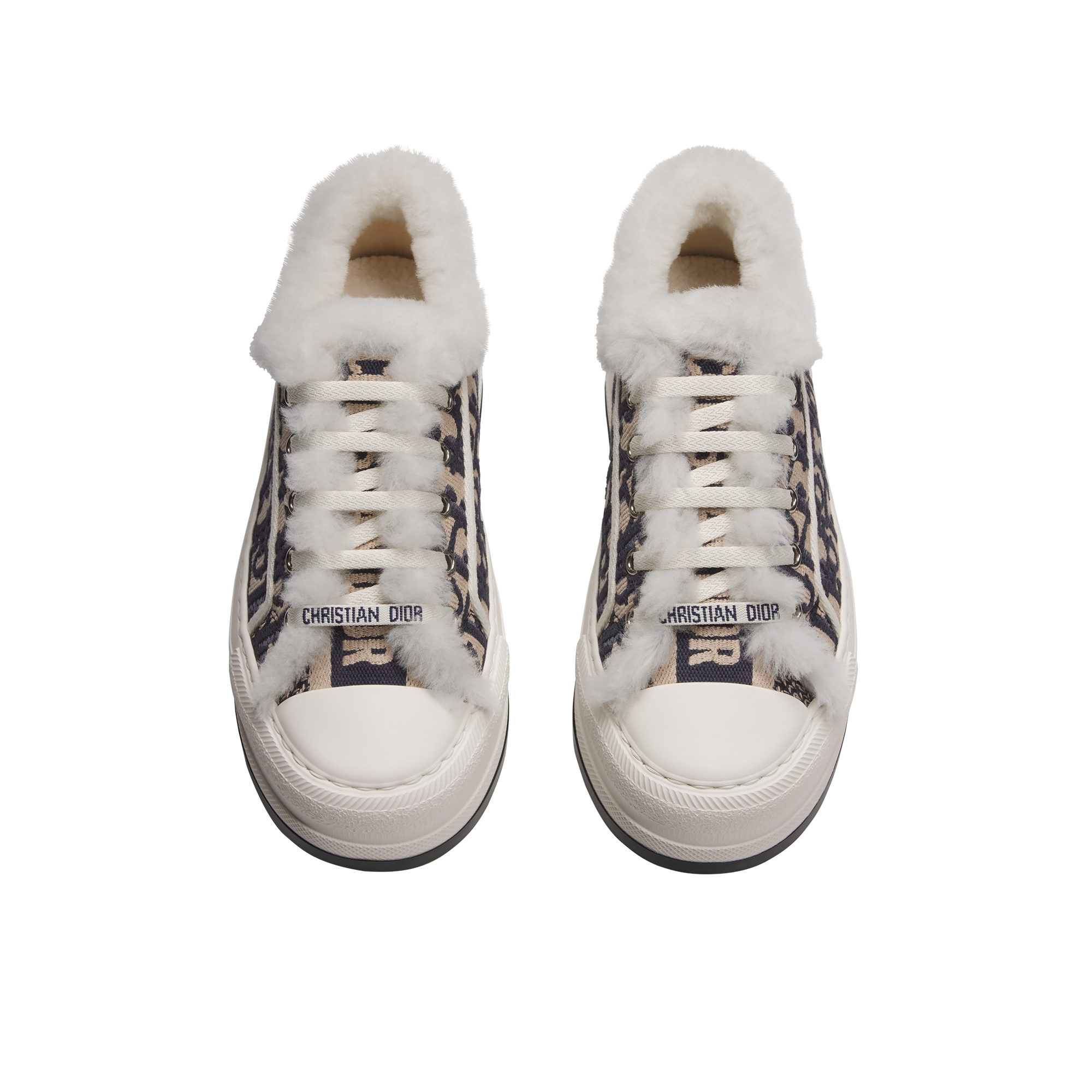Walk'n'Dior Platform Sneaker Deep Blue Dior Oblique Embroidered Cotton and White Shearling E06