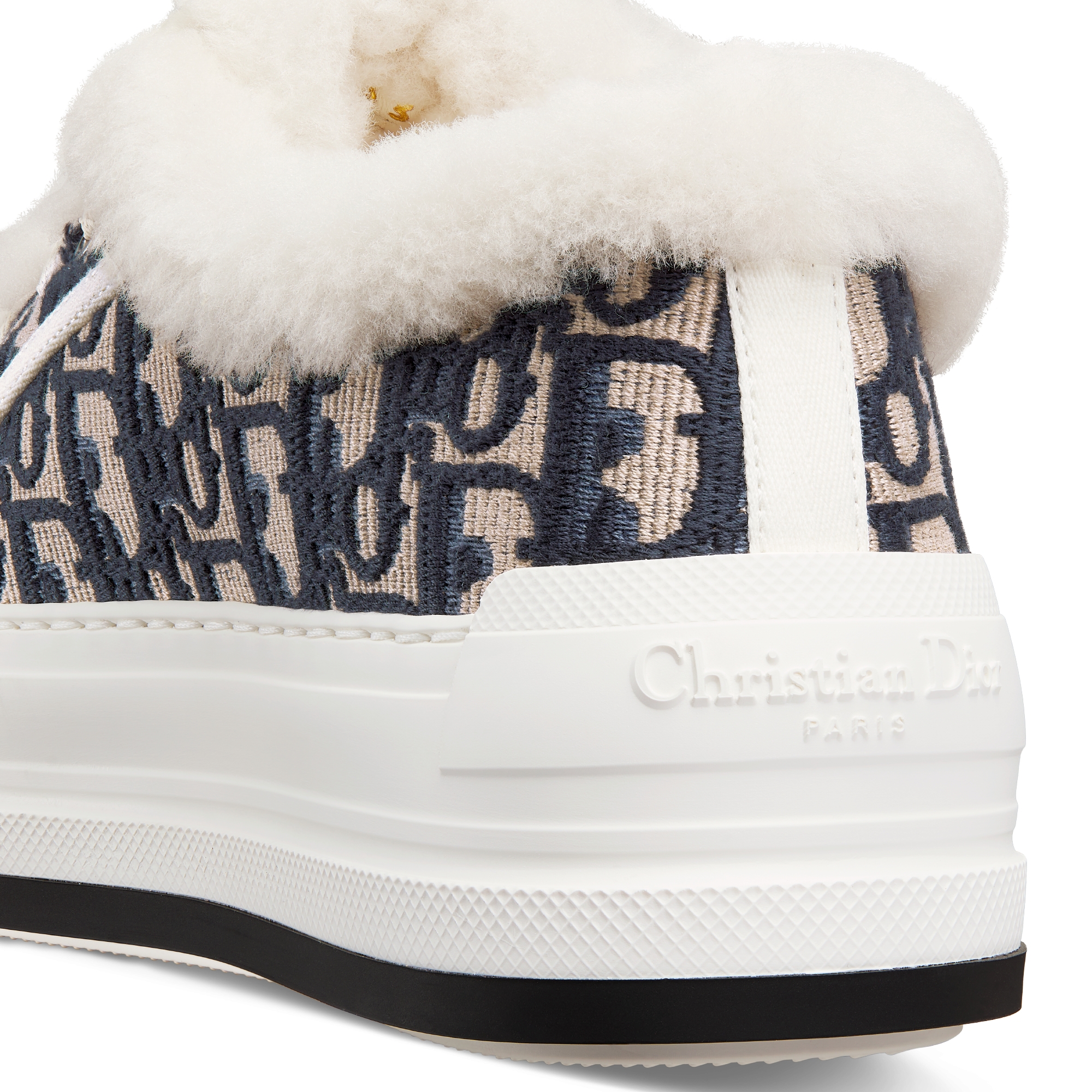 Walk'n'Dior-sneaker met plateauzool Diepblauw katoen geborduurd met het Dior Oblique-motief en witte schapenwol E09