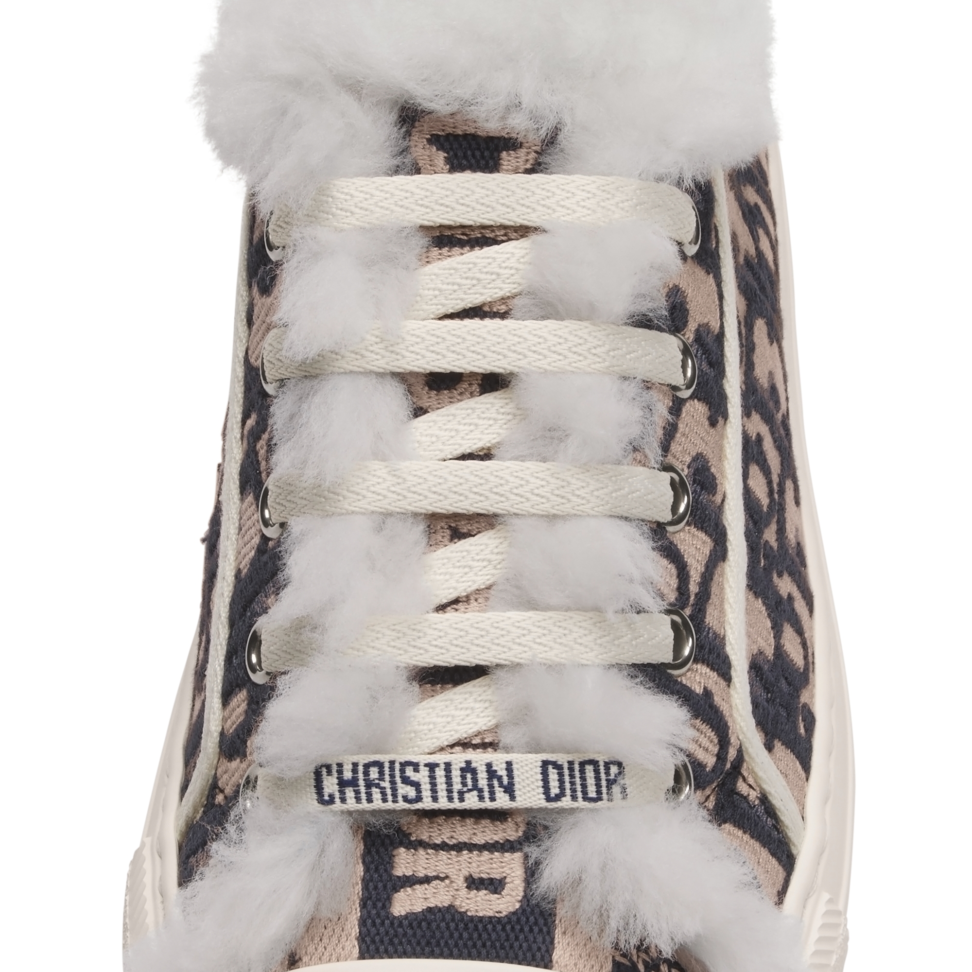 Walk'n'Dior Platform Sneaker Deep Blue Dior Oblique Embroidered Cotton and White Shearling E12
