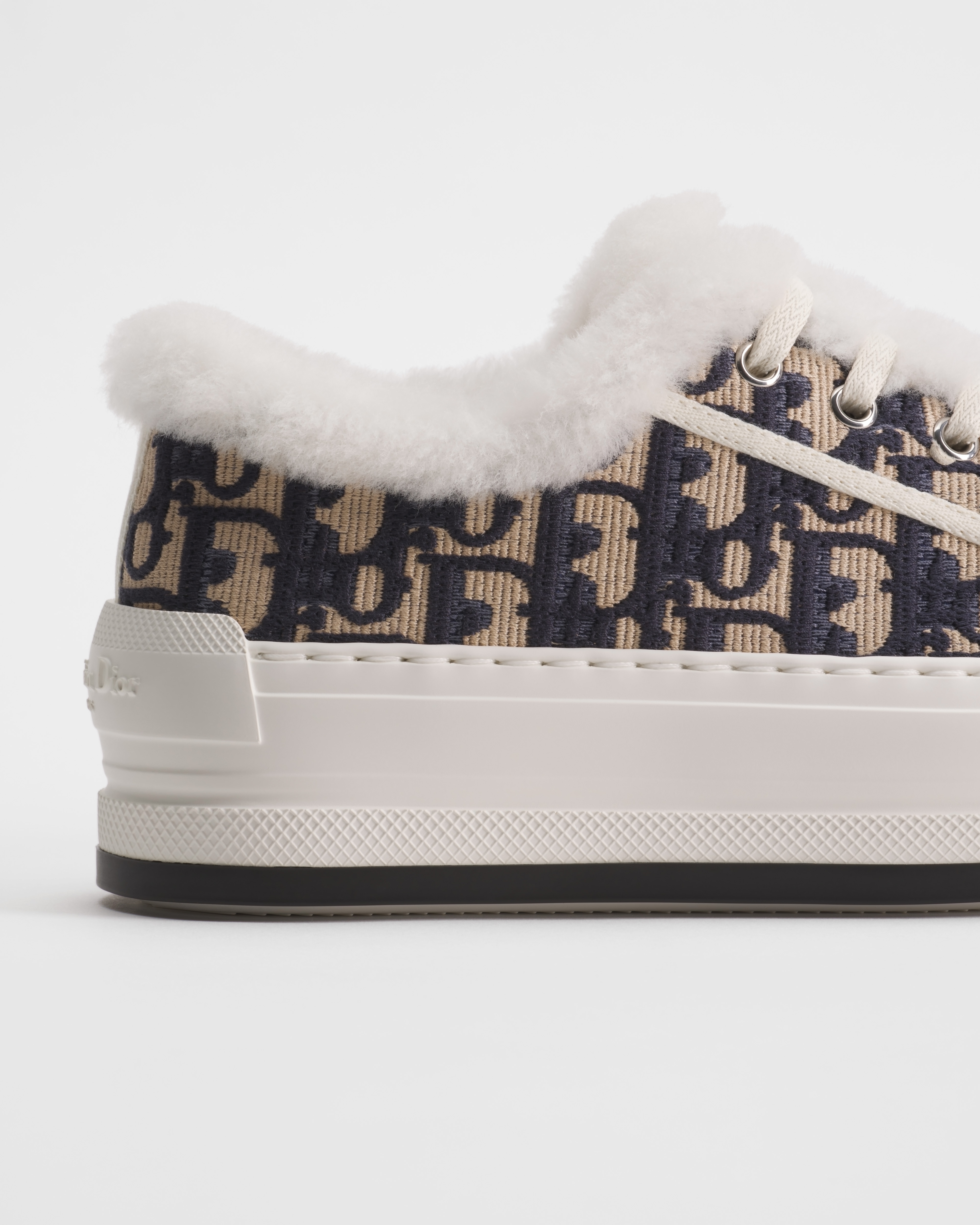 Walk'n'Dior Platform Sneaker Deep Blue Dior Oblique Embroidered Cotton and White Shearling E09