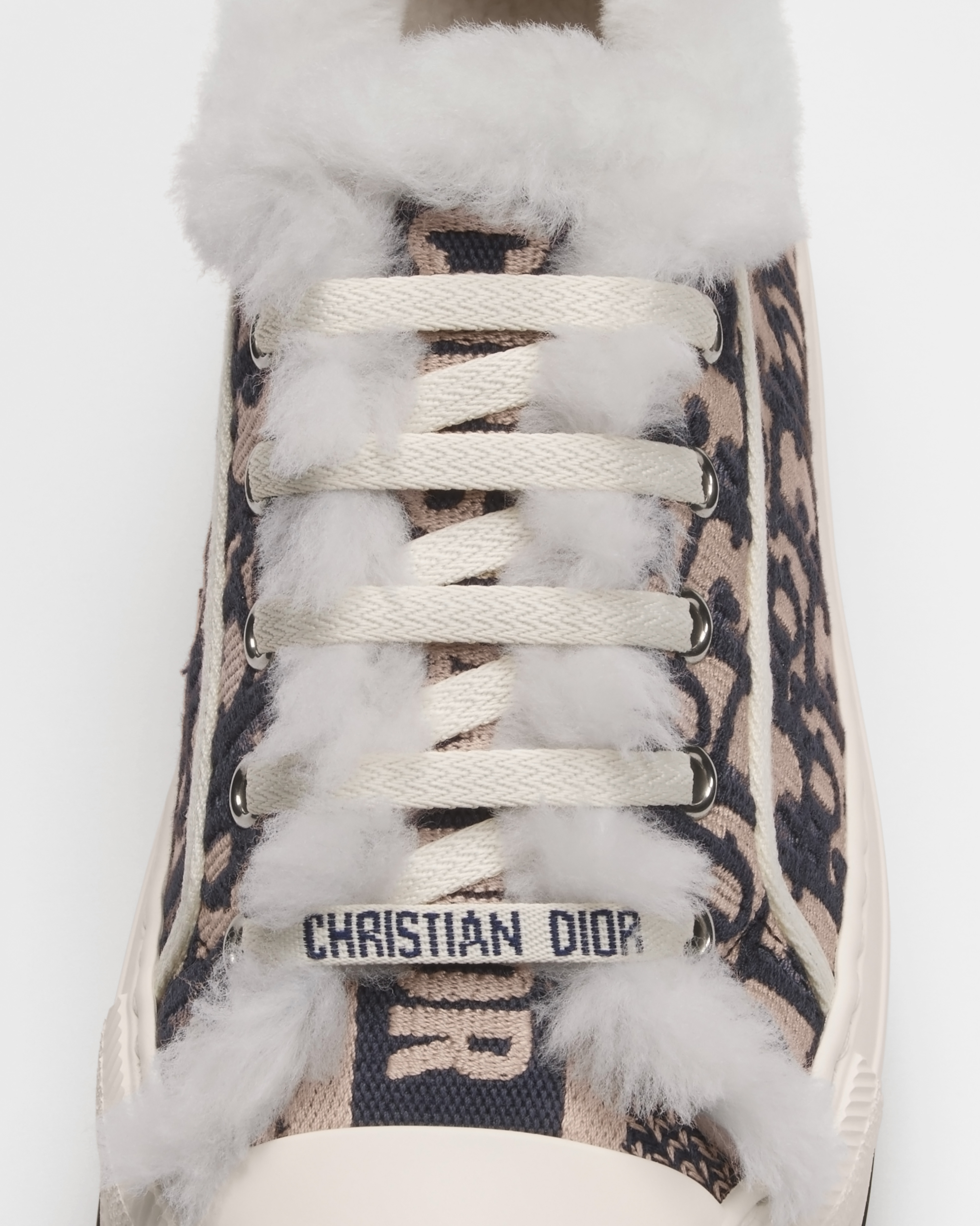 Walk'n'Dior Platform Sneaker Deep Blue Dior Oblique Embroidered Cotton and White Shearling E12