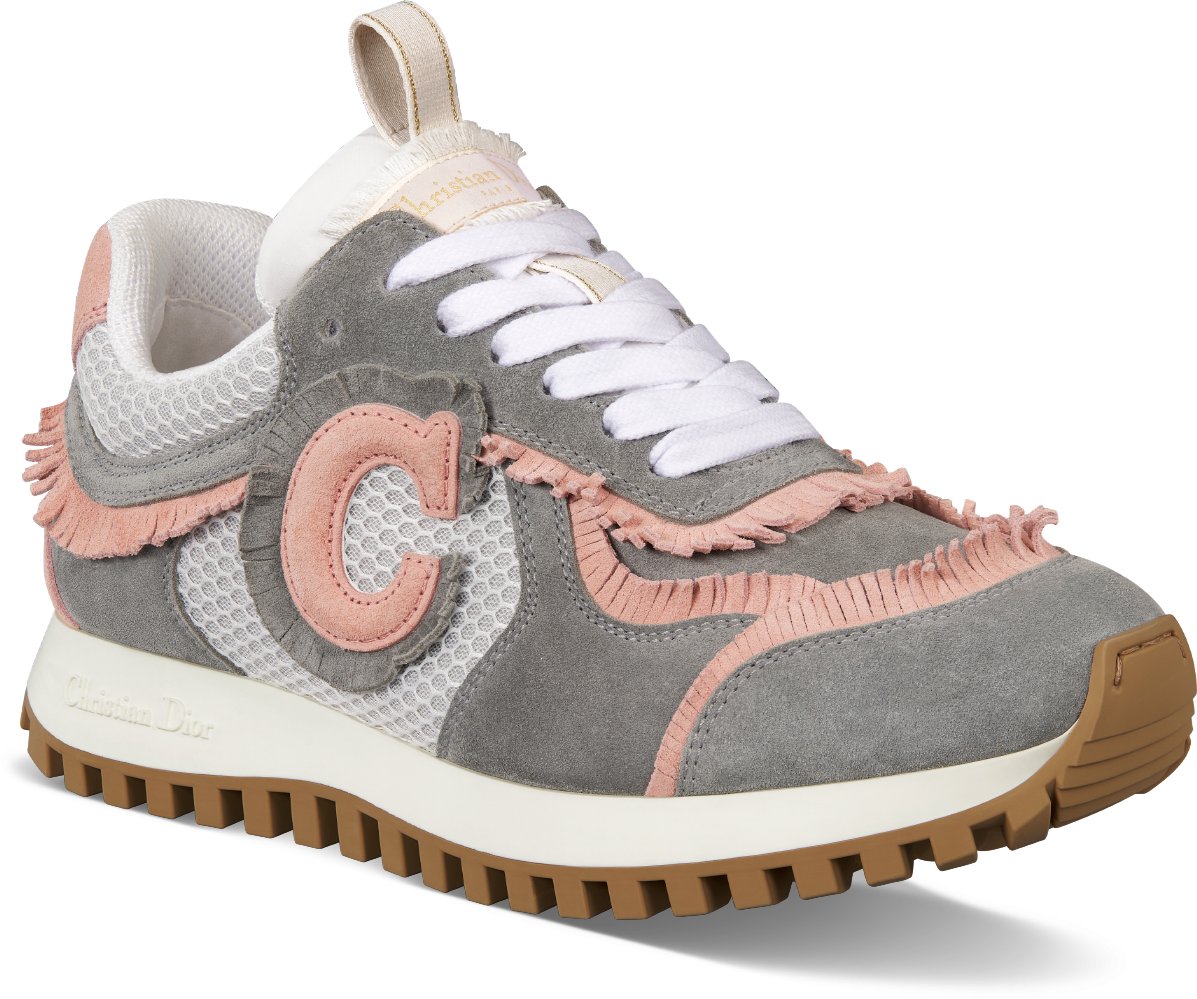 DIOR C est Dior Sneaker Gray And Deep Pink Suede Calfskin And White Mesh Size 36 Women