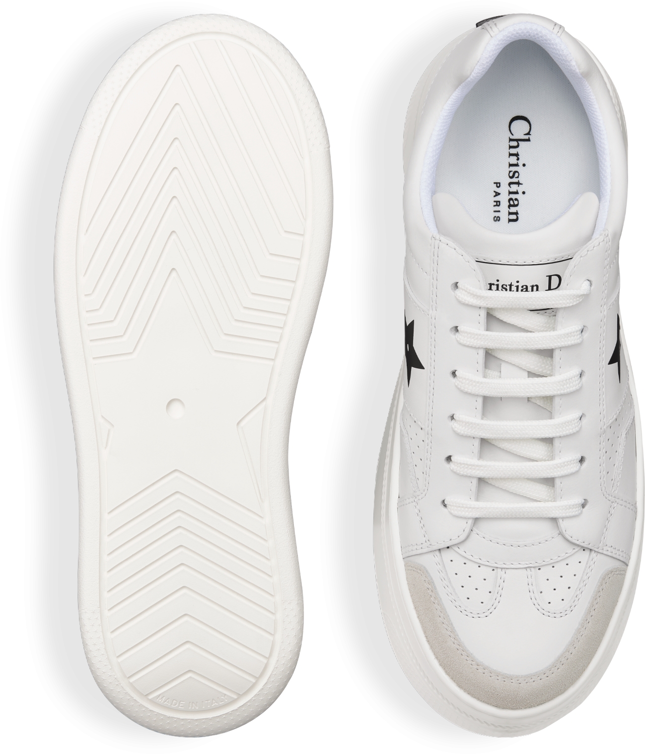 BLACK STAR PLATFORM SNEAKER IN WHITE CALFSKIN AND SUEDE