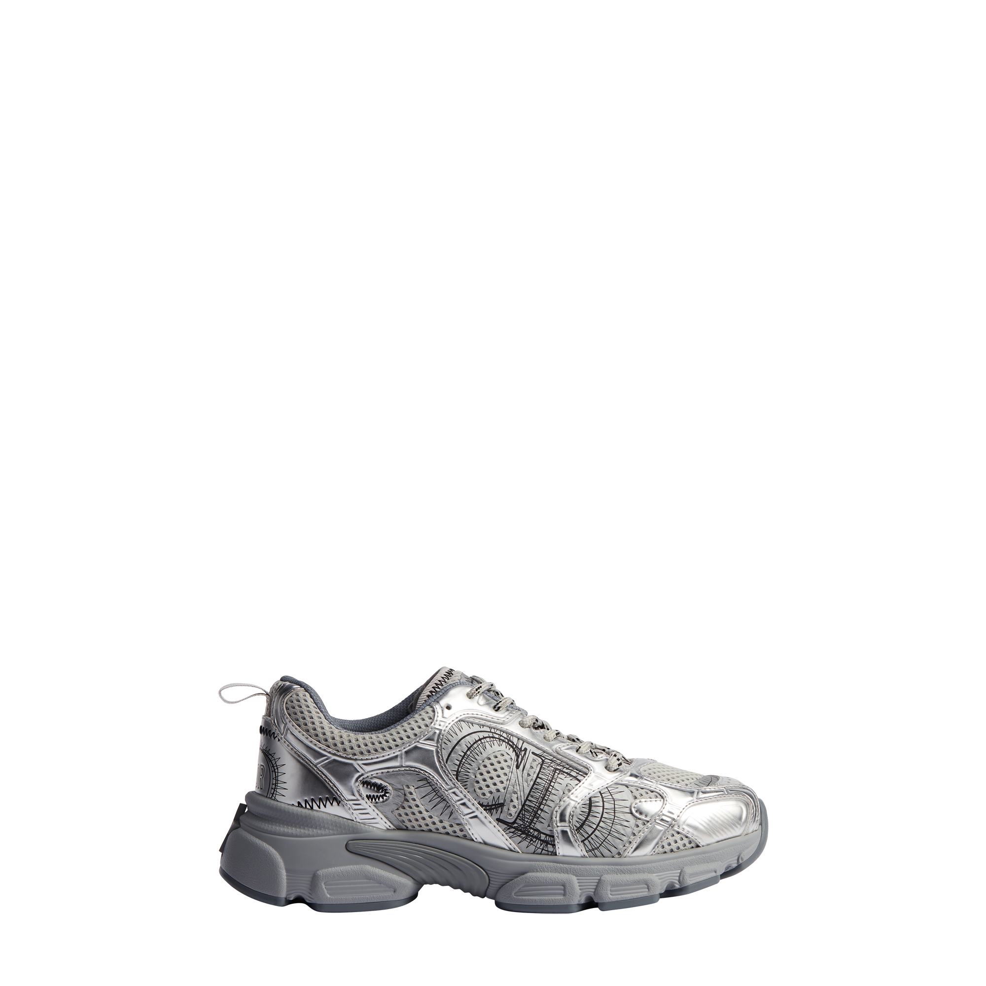 Dior Chrono Sneaker Gray Mesh with Silver-Tone Laminated Leather-Effect Panels E02