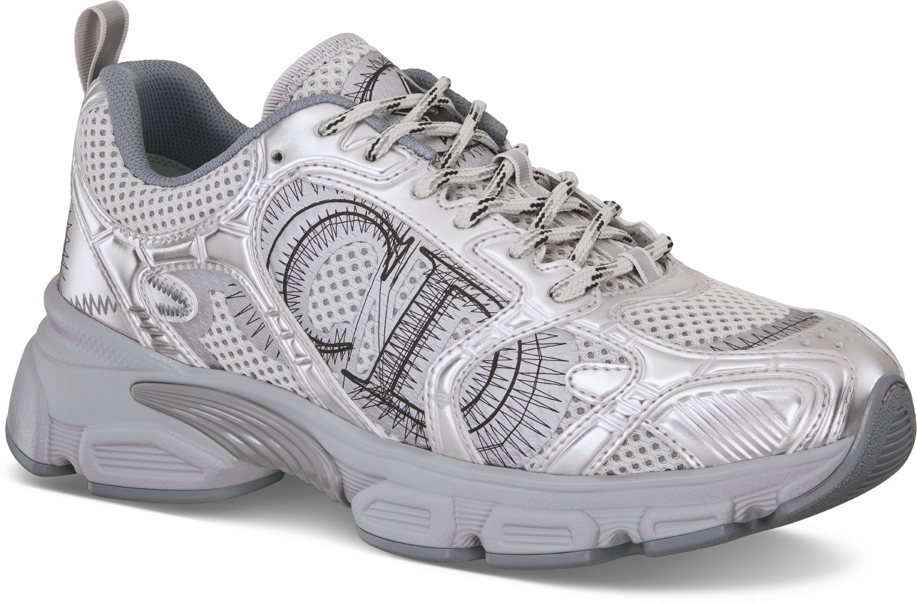 Dior Chrono Sneaker Gray Mesh with Silver Tone Laminated Leather Effect Panels DIOR