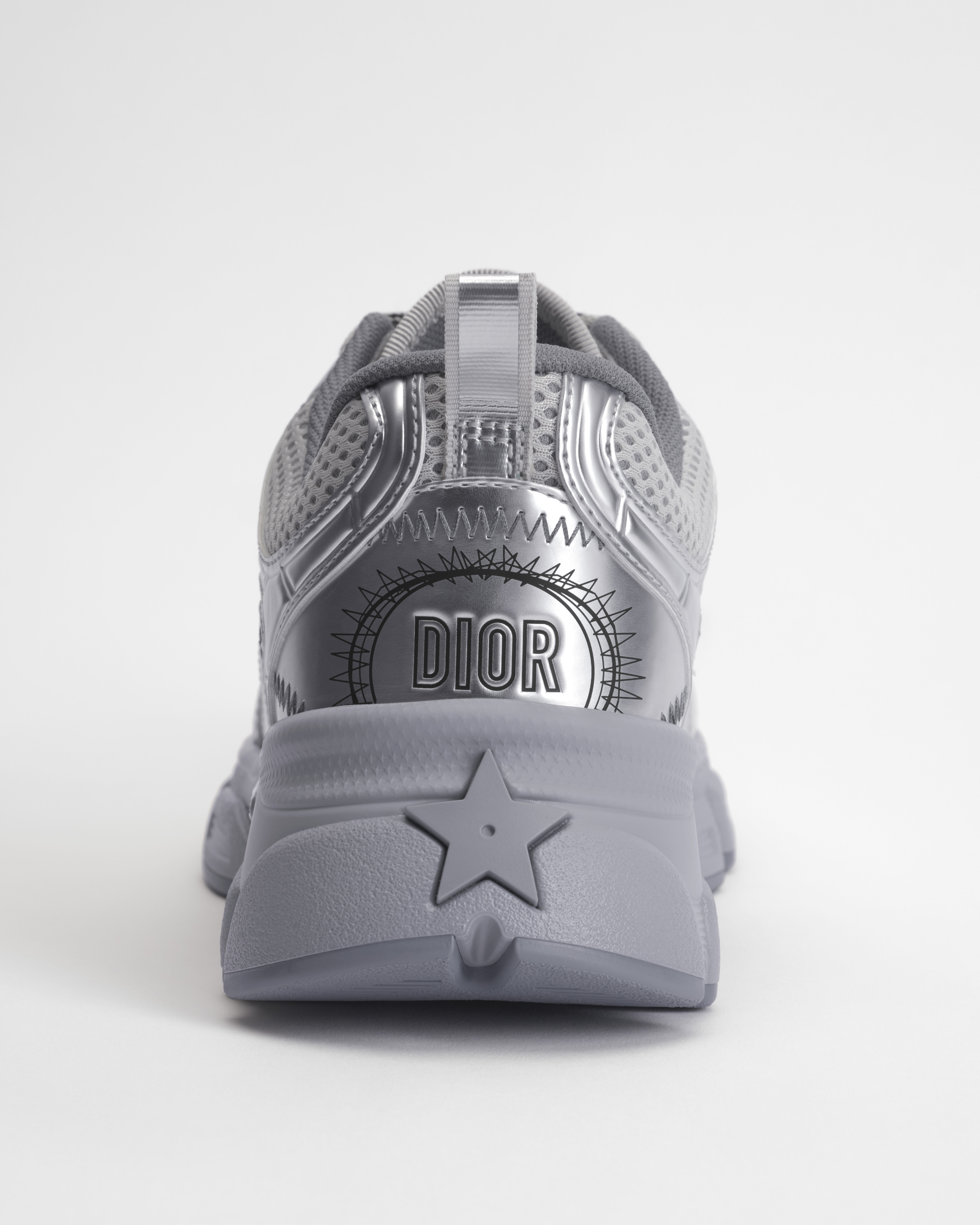 Dior Chrono Sneaker Gray Mesh with Silver-Tone Laminated Leather-Effect Panels E08