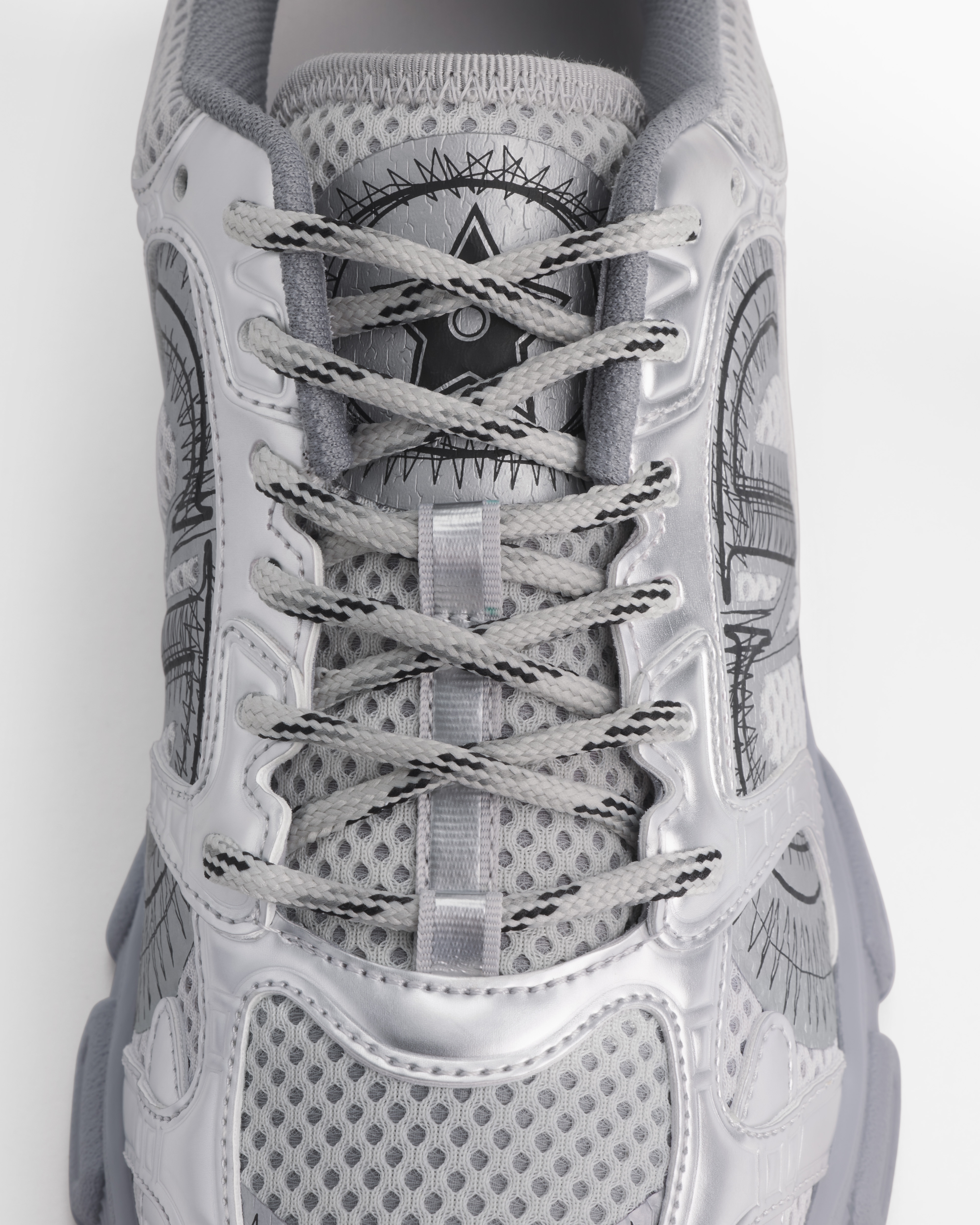 Dior Chrono Sneaker Gray Mesh with Silver-Tone Laminated Leather-Effect Panels E11