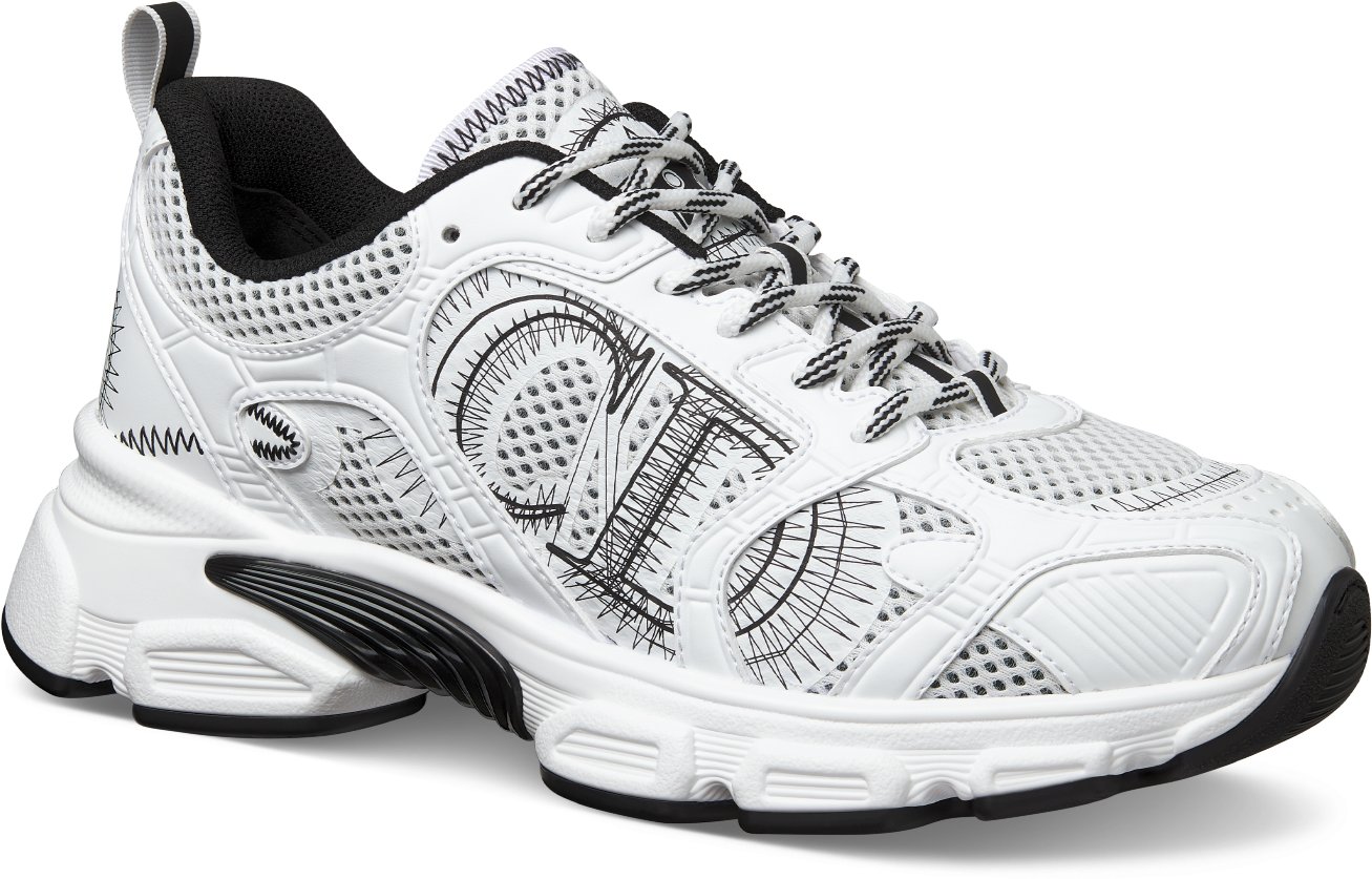 Dior Chrono Sneaker Gray Mesh with Silver Tone Laminated Leather Effect Panels DIOR