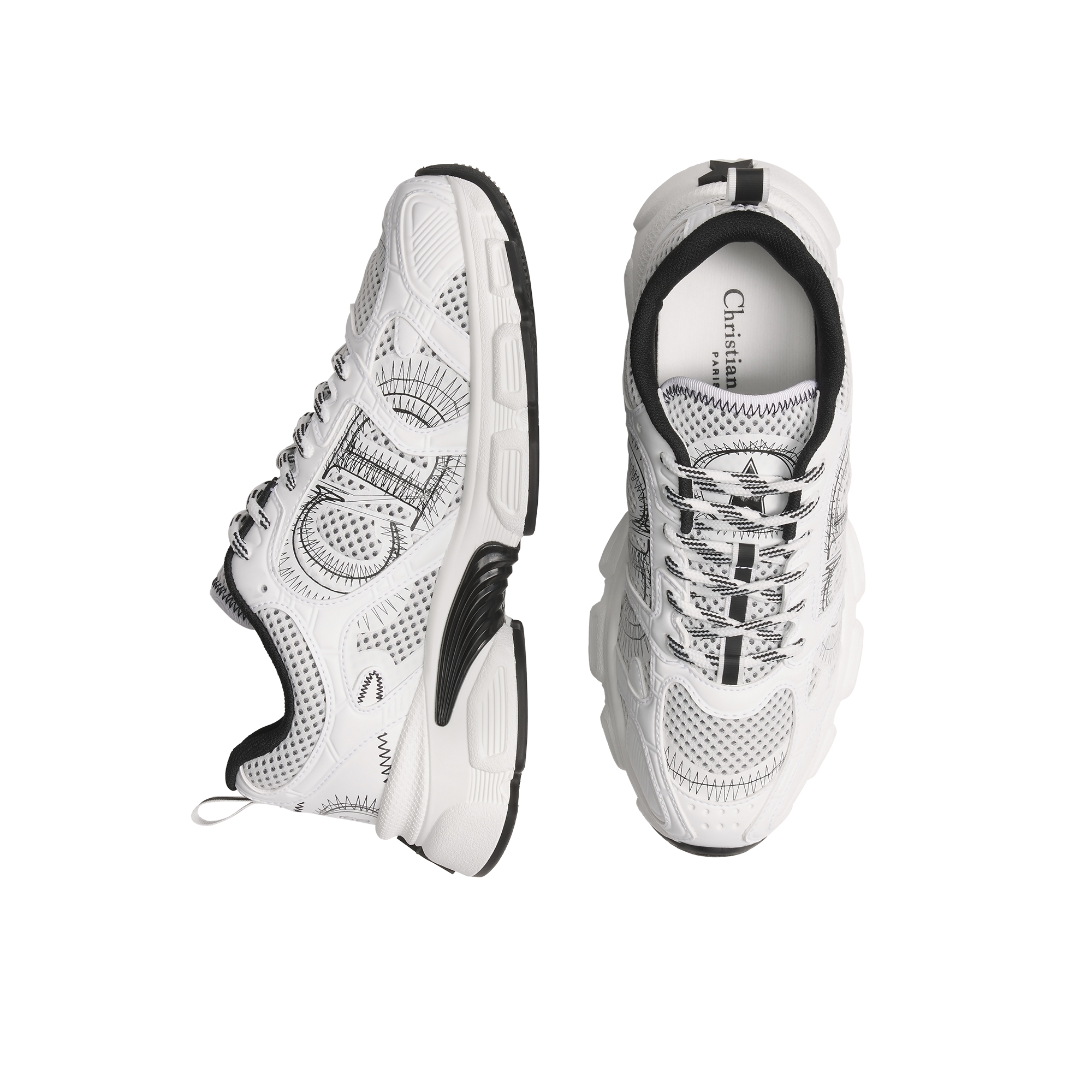 Dior Chrono Sneaker Mesh with White and Black Leather-Effect Panels E06