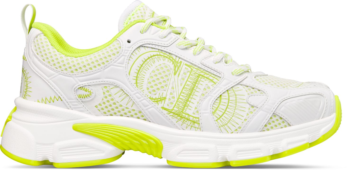Miss Dior — Dior Chrono Sneaker Profile view White and Lime Green Mesh with Leather-Effect Panels