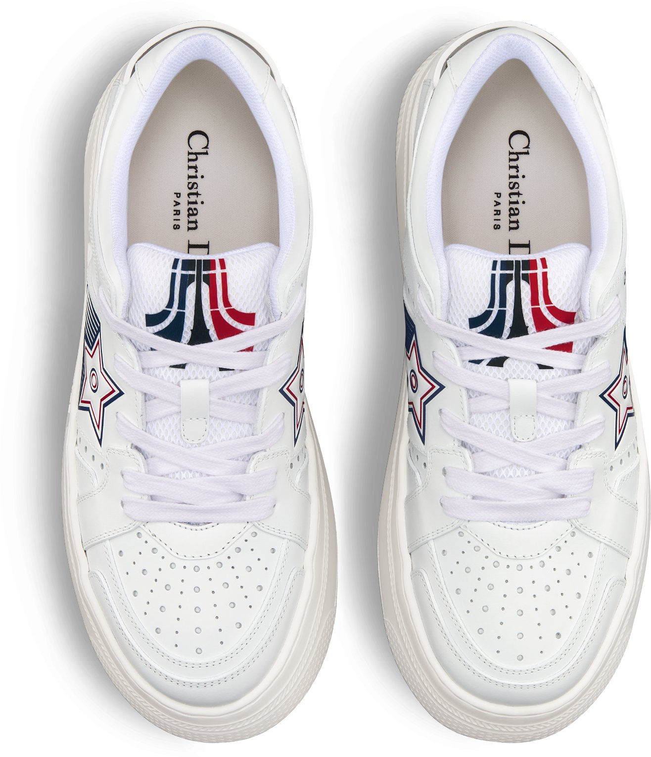Dior Vibe Dior Star Platform Sneaker White Calfskin with Etoile Motif and Blue Black and Red Eiffel Tower Motif DIOR