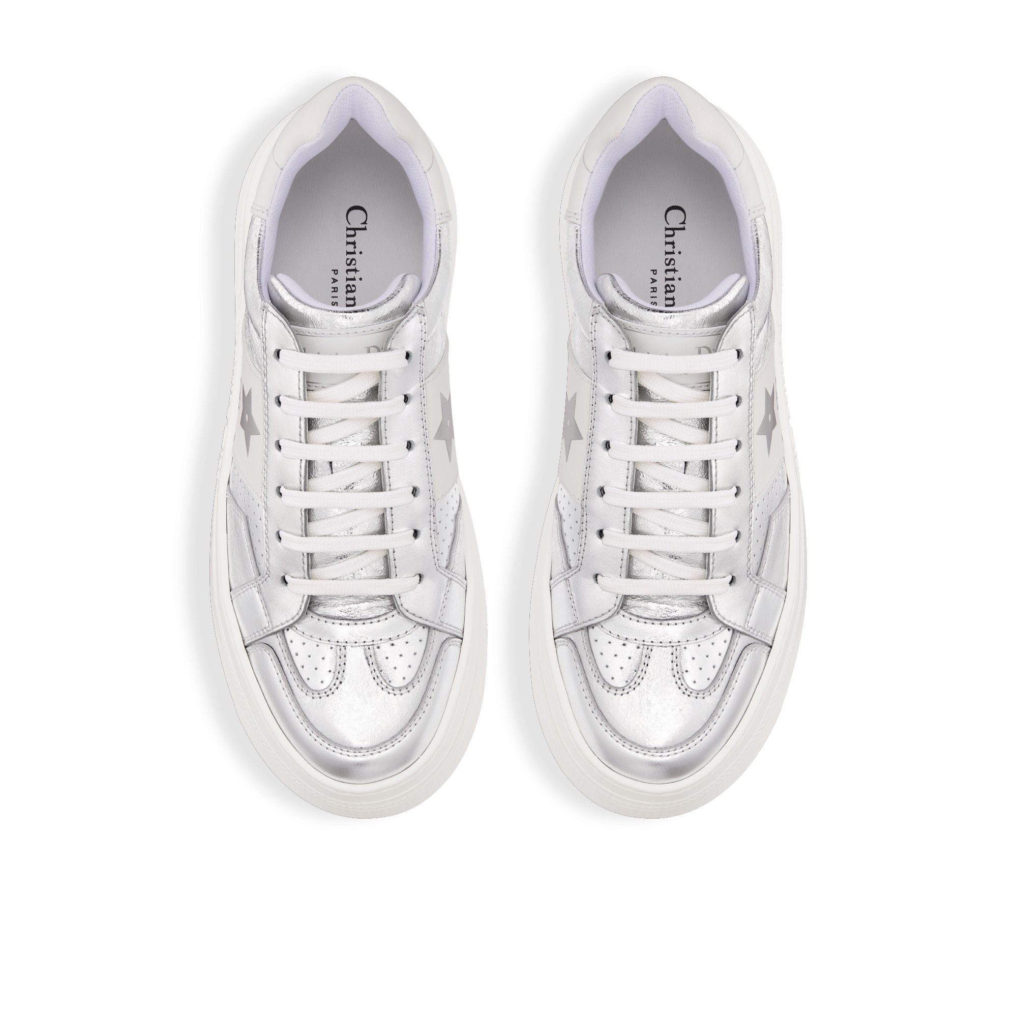 Dior Star Platform Sneaker Silver-Tone Crinkled-Effect Lambskin and White Calfskin E06